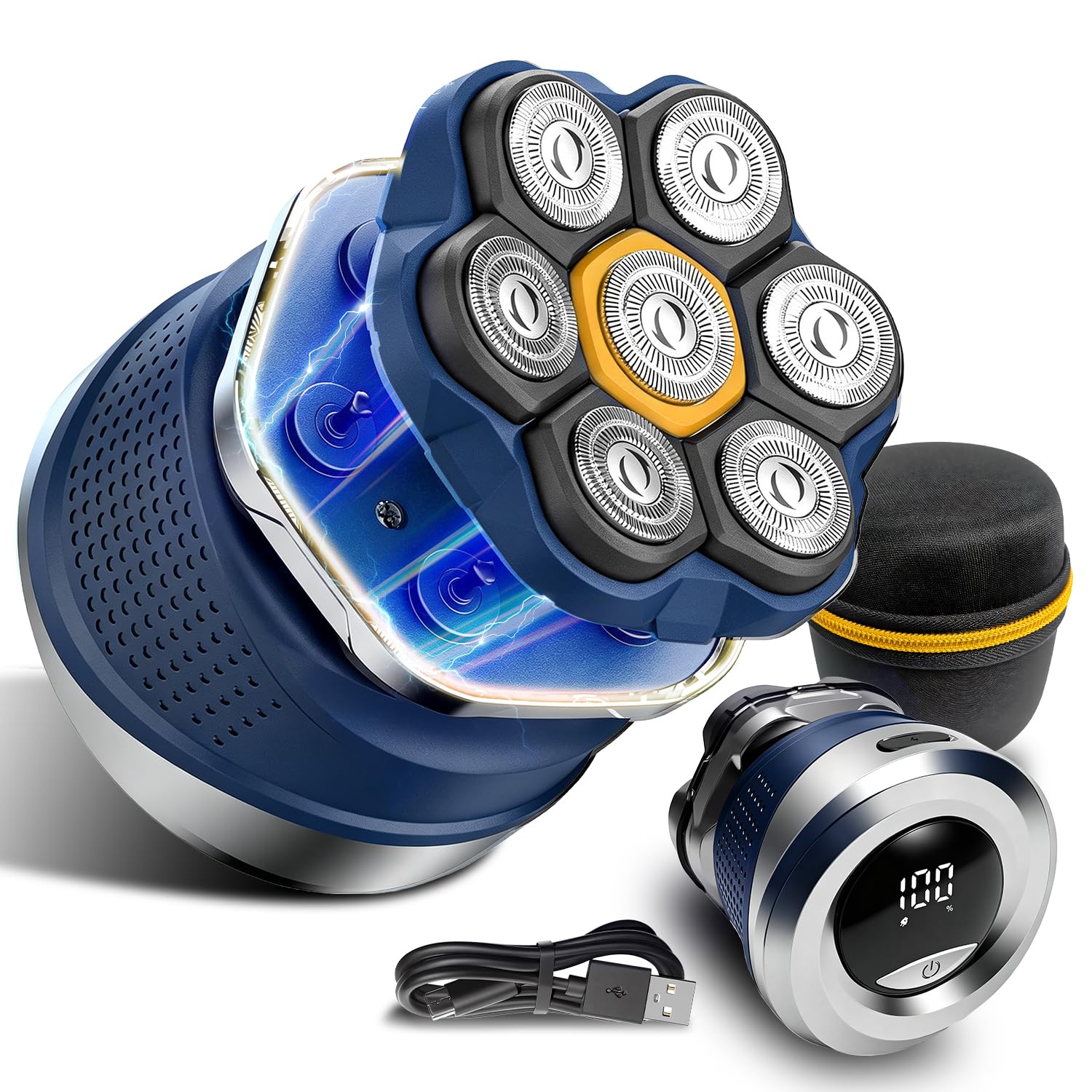 Men's Electric Rotary Shavers Bald, 7D Floating