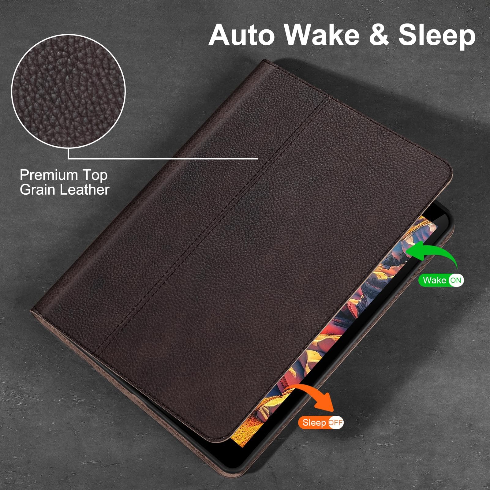 Gexmil Leder Hülle für iPad 10.2 Zoll,9th/8th/7th Gen 2021/2020/2019 | Premium Echtleder Cover/Flip,Auto Schlaf/Aufwachen,Schutzhülle Einstellbarer Ständer,Stoßfest,Mattbraun