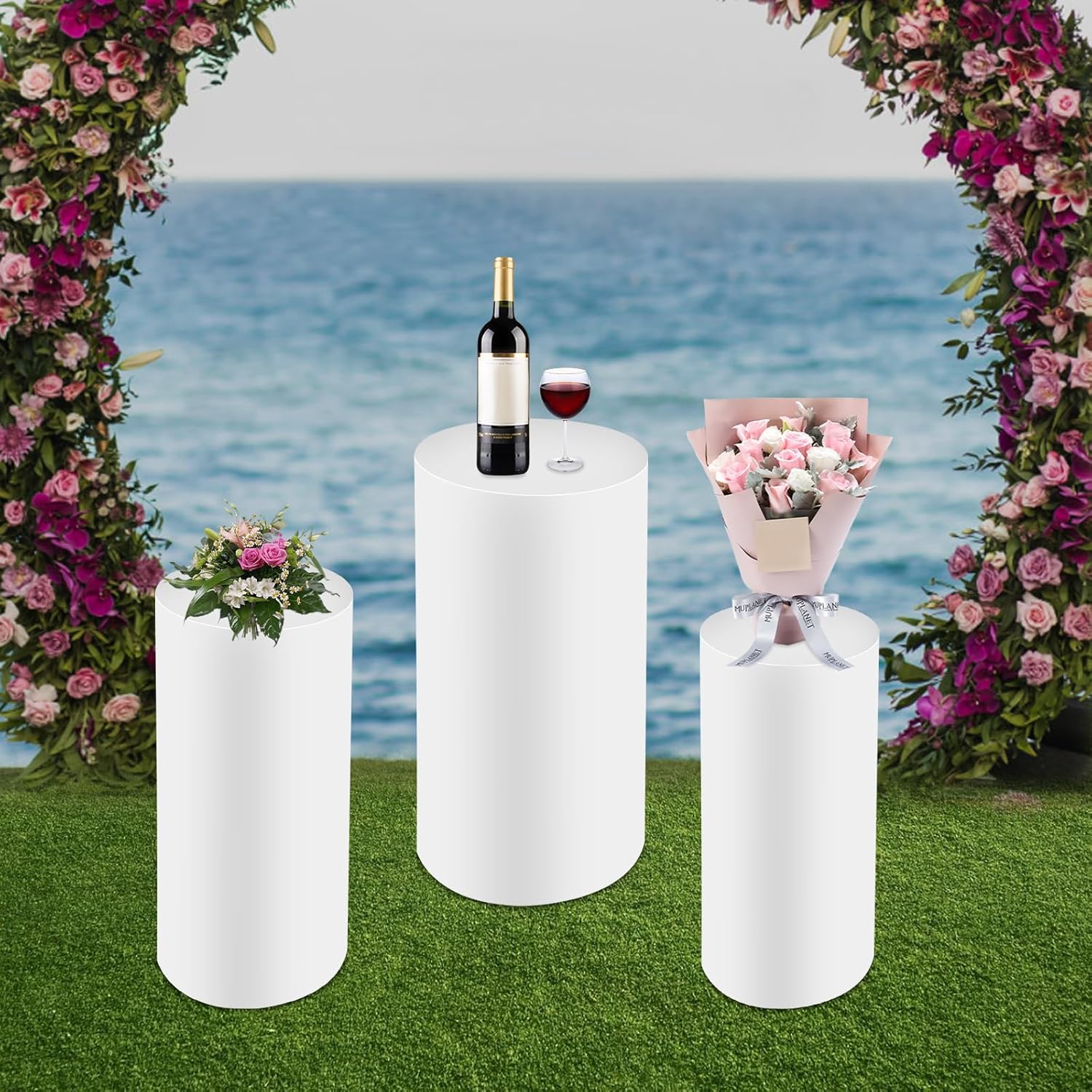 Eapmic Pedestal Stands for Party, Cake Pedestal Stand, Dessert Table Display Plinth Pillars, Sculpture Display Column Decoration Cube for Wedding Birthday (White, Cylinder-3Pcs(27.56"+26"+23.62"))