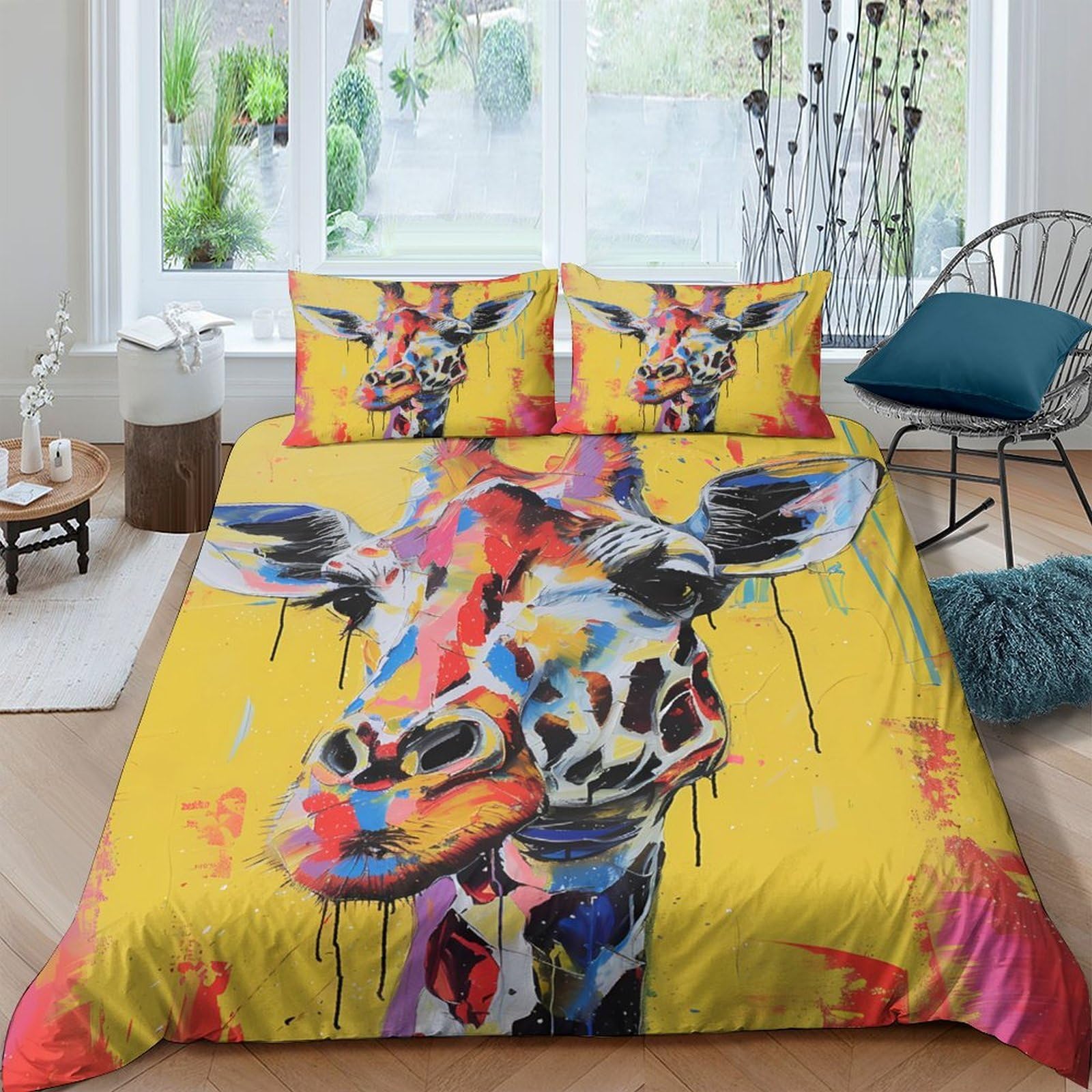 Ctjqhvkz Style-8 3D Printed Colorful Giraffe Fitted Sheet Microfiber Yellow Artistic Bed Cover For Bedroom Dorm Mattress Protection Decor Single（135X200cm）