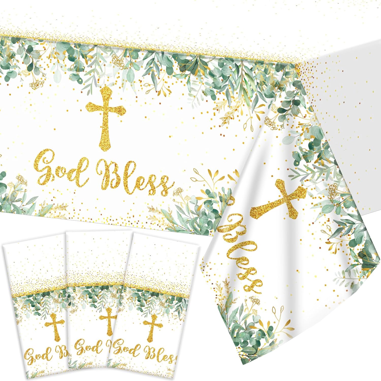 3Pcs God Bless Baptism Tablecloth First Communion Holy