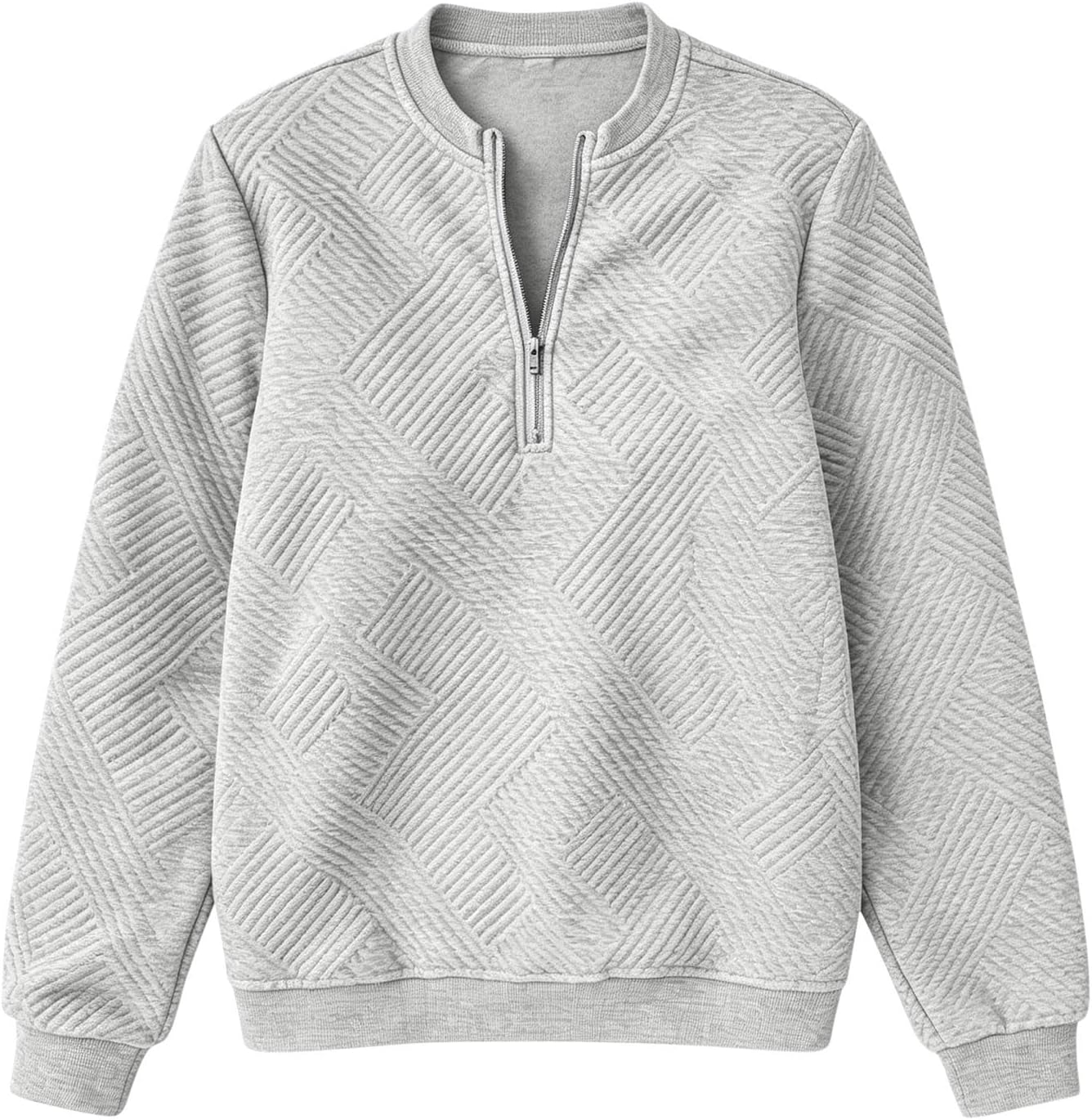 Women Diamond Textured Half Zip Shirts Long Sleeve Fashion Pullover