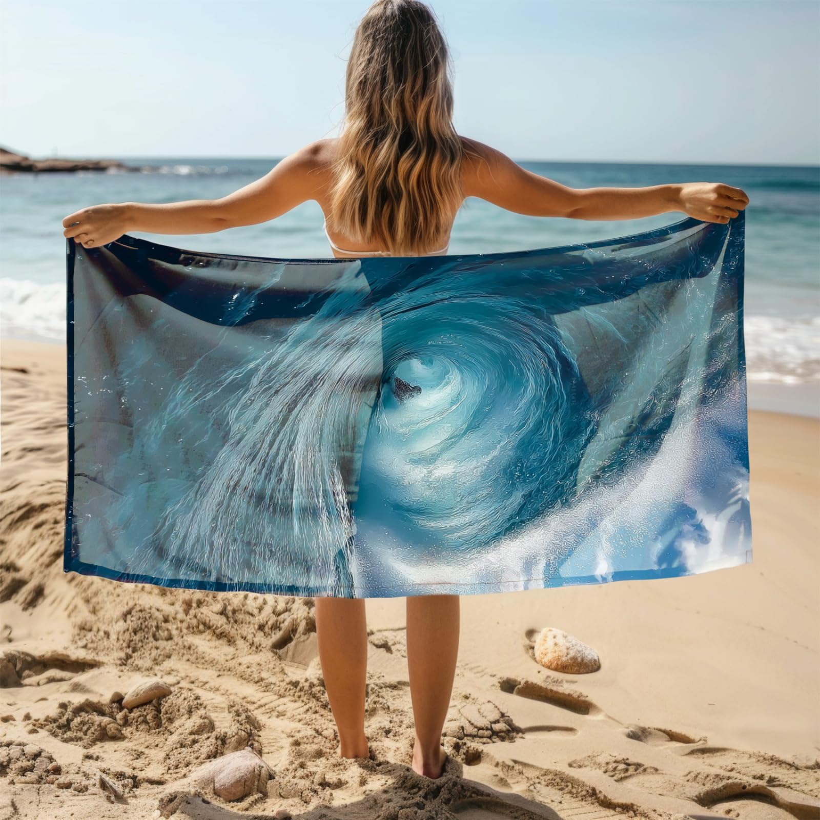 Telo Mare Microfibra 210x230 Blu Verde Telo Spiaggia Grande Antisabbia,XXL Asciugamano Mare, Asciugatura Rapida, Stuoia Spiaggia Leggero E Portatile