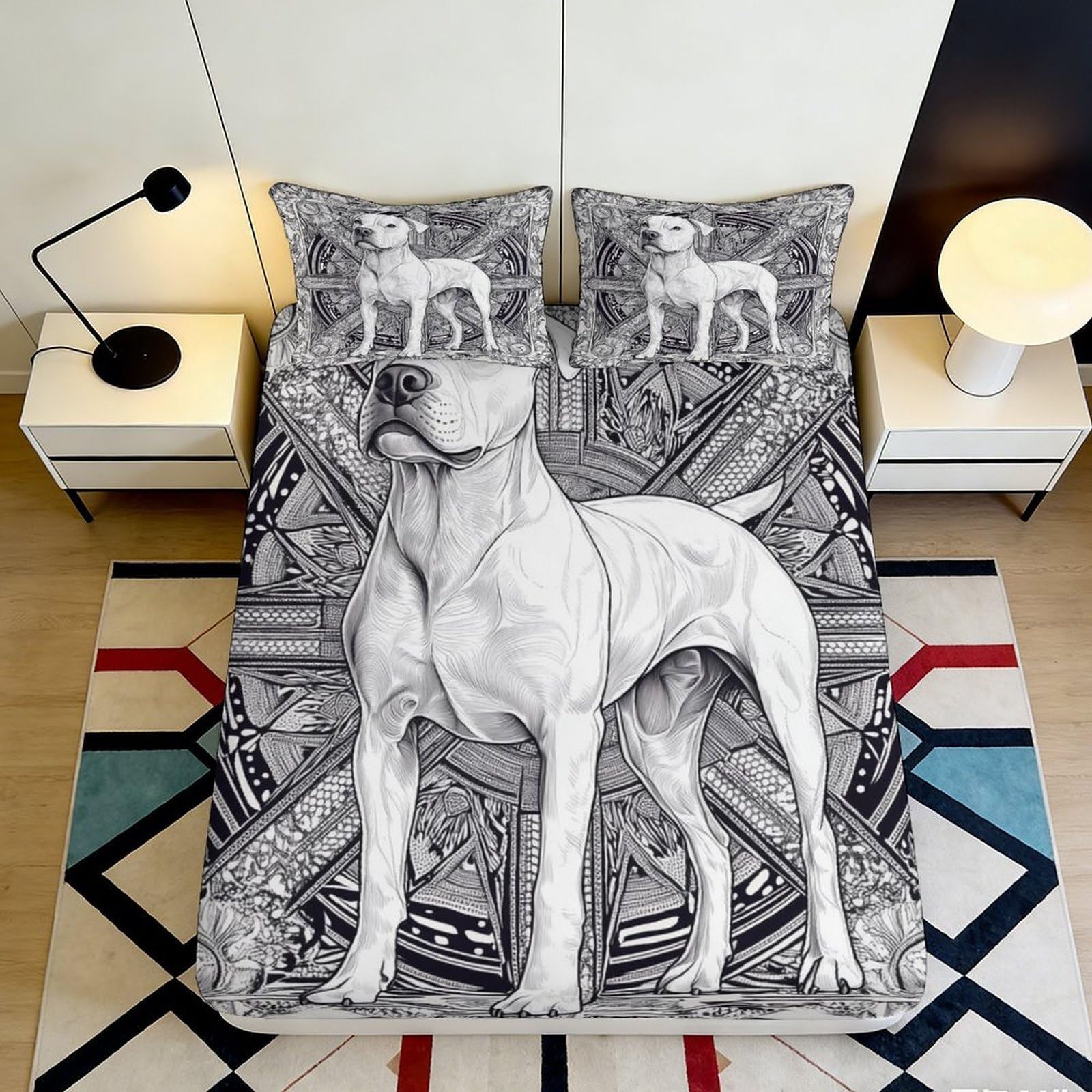 Decorative Dog Pattern Fitted Sheet, 3D Printed, Microfiber Soft Touch, Bed Cover, Easy Care, Home Decor, Apartment Bedding, Bedroom Style, 113 chars 90x200x25cm