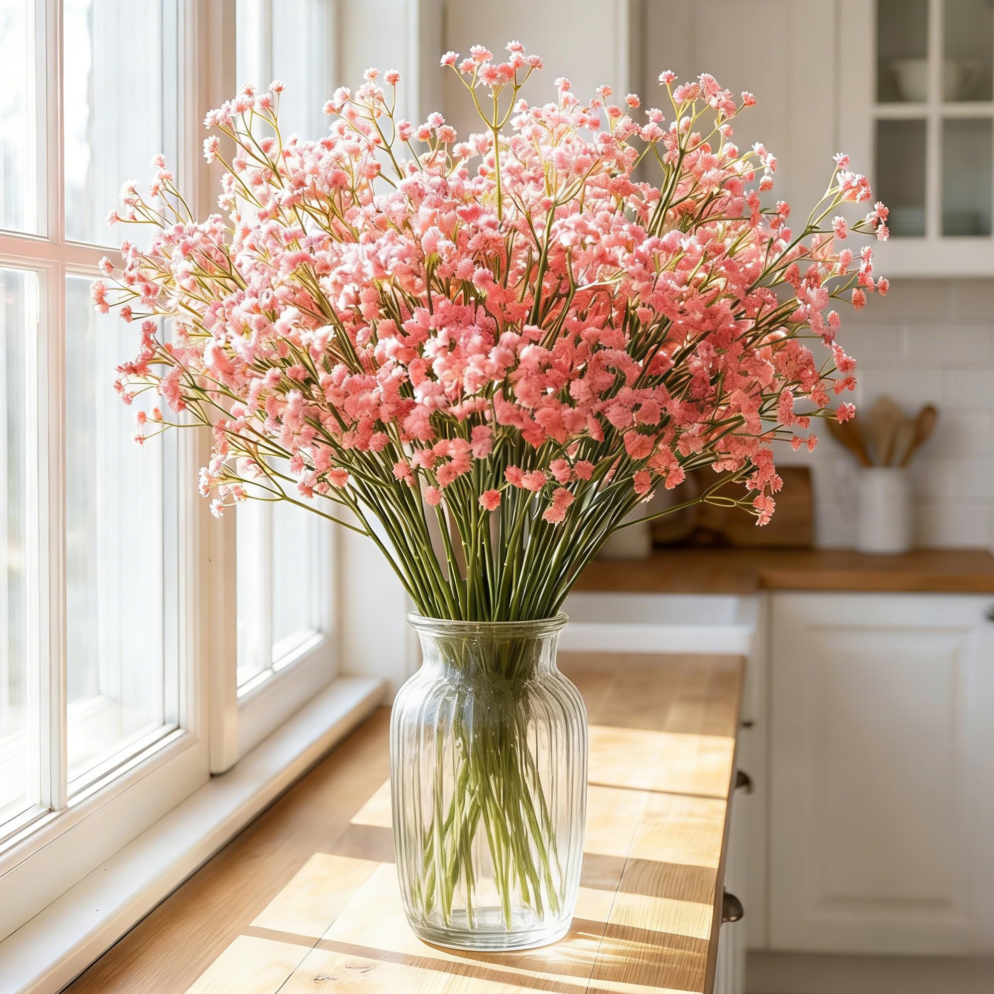 Vinspire Pink 20 Pcs Artificial Flowers, Faux Gypsophila Artificial Flowers Baby Breath Bouquet Fake Flowers Real Touch Flowers For Arrangements Wedding Home Decor Party Diy Wreath Table Centerpieces