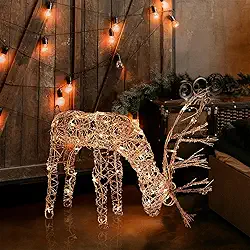 Alpine Corporation Rena de Grazing de Ratã Externo/Interno com Luzes - Decoração de Natal e Feriado para Quintal - 60,96 cm