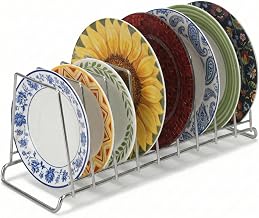 TechSrmaji 9- Section Stainless Steel Plate Stand | Dish Organizer Rack for Kitchen Cabinet & Countertop | Rust Proof 9 Plate Holder for Dishes, Thali & Lids (9-Section)