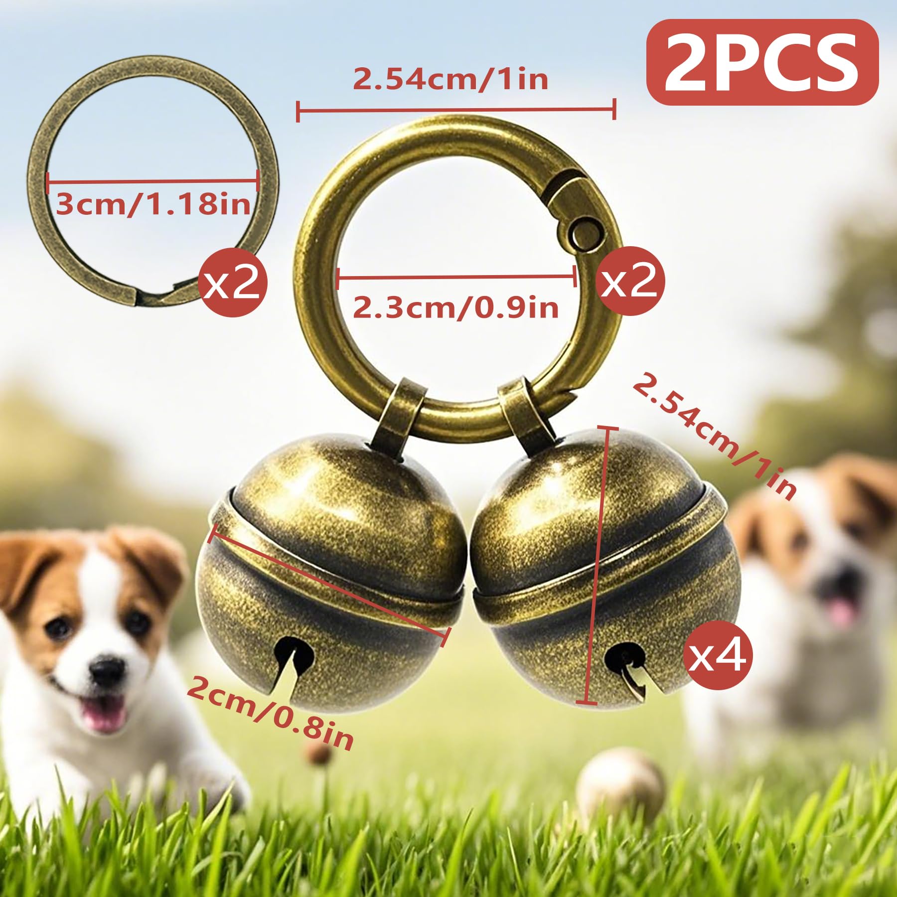 Tnkcter Bell Dog Collars,Bells For Dog Training To Go Outside,Copper Bells with Quick Clips with 2 Split Rings & 2 Carabiners,Attention:Not suitable for young pets
