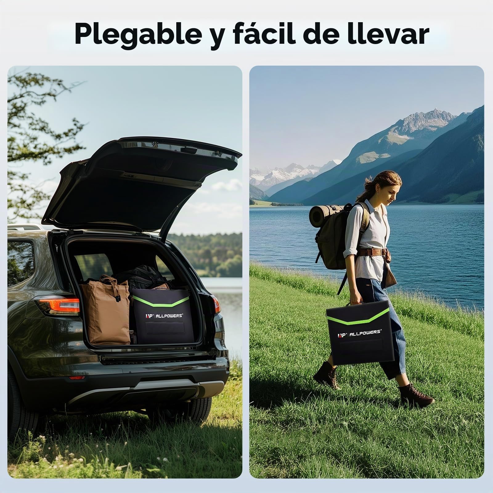 ALLPOWERS Placa Solar Portátil Plegable,Panel Solar Monocristalino Alta Eficiencia 23%,IP67 Impermeable para Acampada,Viajes, Emergencias Compatible con Baterías Móviles (SP027)