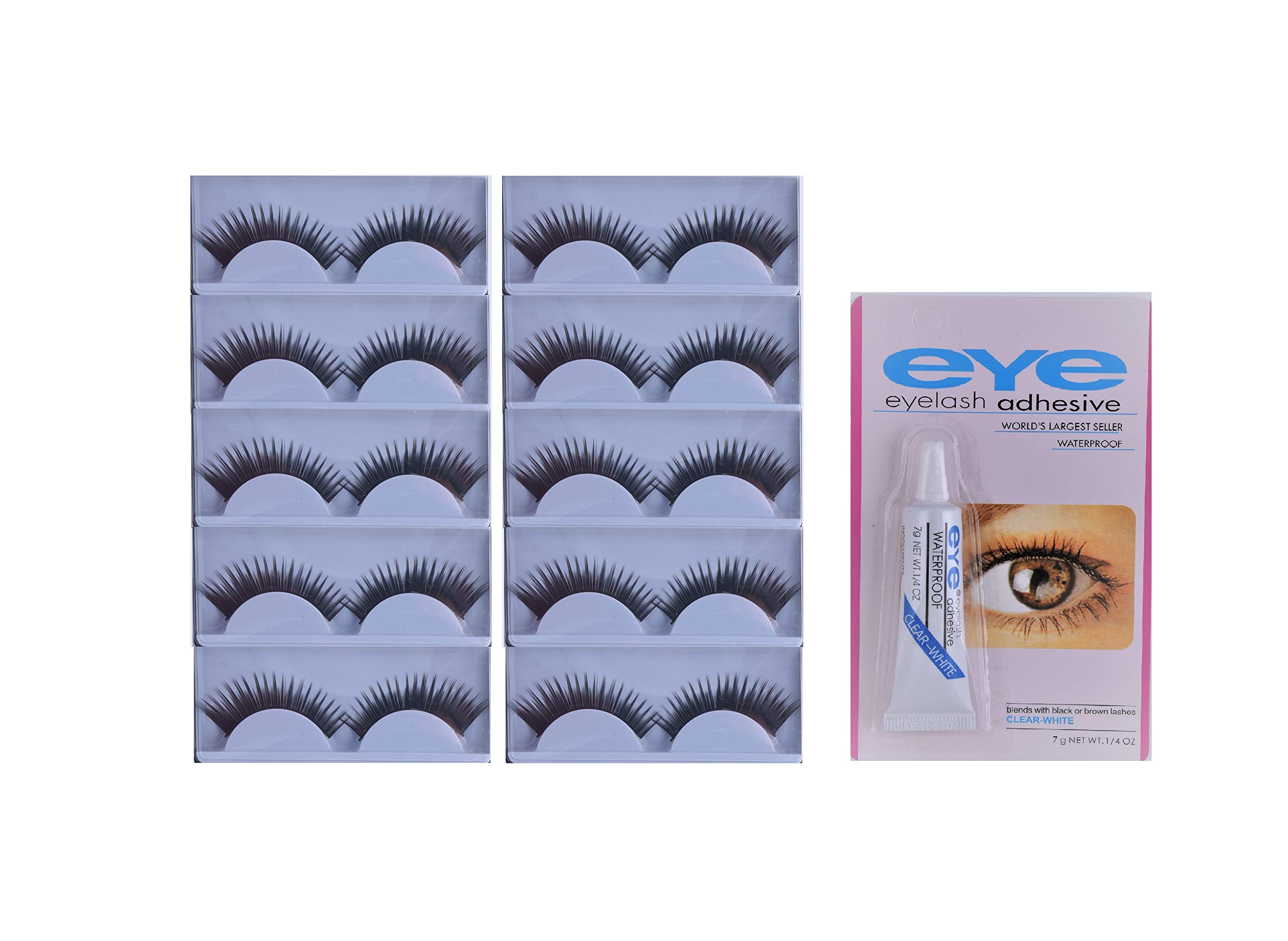 FABify 10 Pairs Reusable False Eyelashes with Strong Hold Glue | Lightweight, Soft & Natural Volume Lashes | Non-Allergic & Comfortable Eye Makeup Kit for Women | Wispy, Glamorous Look