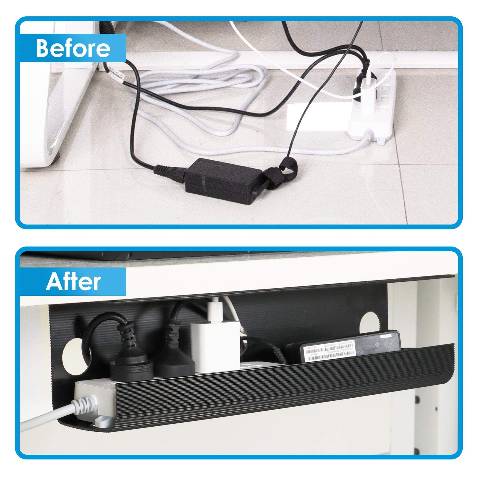 Yecaye Under Desk Cable Management Tray, 31.5in Desk Cord Organizer for