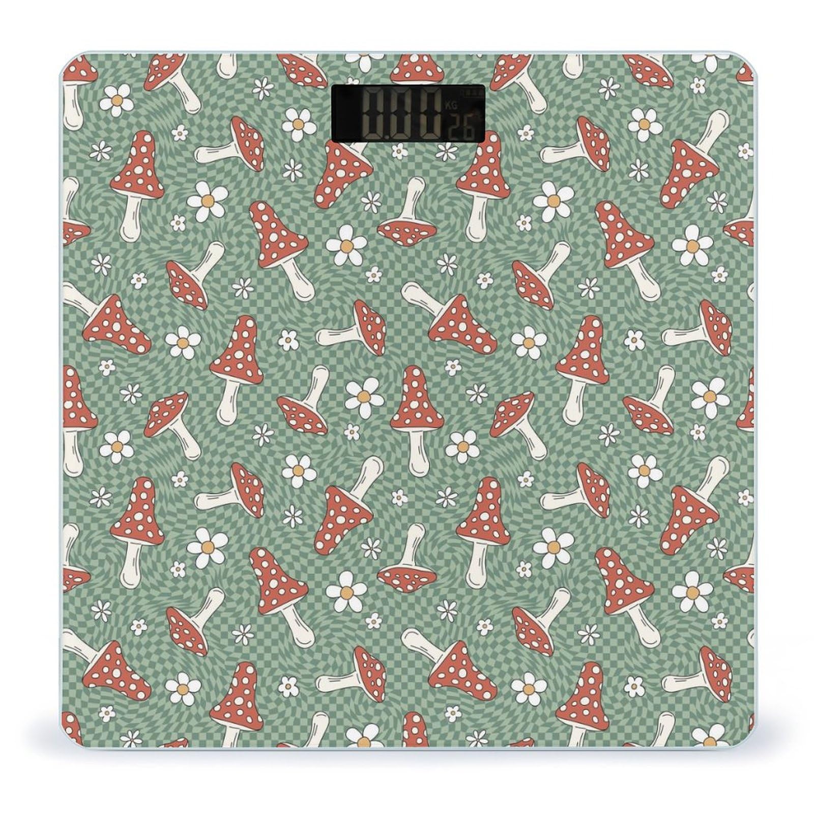 Retro Hippie Groovy Mushroom Digital Scales for Body Weight - Bright LCD Display Digital Weight Scales Bathroom with Automatic Power On/Off - Sturdy Tempered Glass Surface