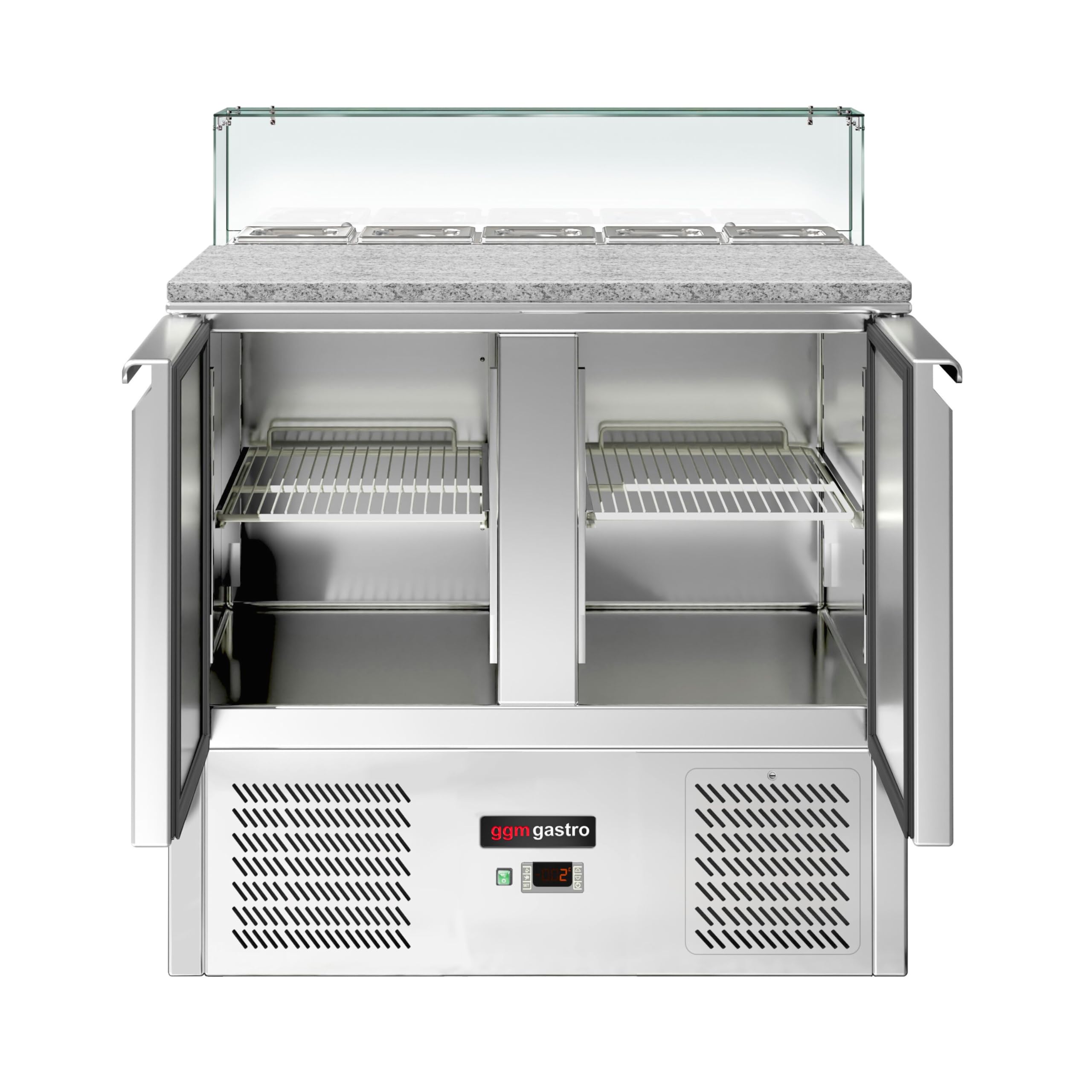 GGM Gastro | SAG97OG#GSG97E#07 | Saladette ECO - 900mm - 2 Türen - mit Glasaufsatz für 5x GN 1/6