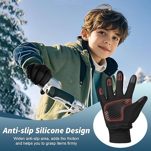 Miniatura 2 de Sukeen Guantes de invierno para niños, antideslizantes para pantalla táctil, guantes de ciclismo para niños y niñas, guantes ligeros para correr,