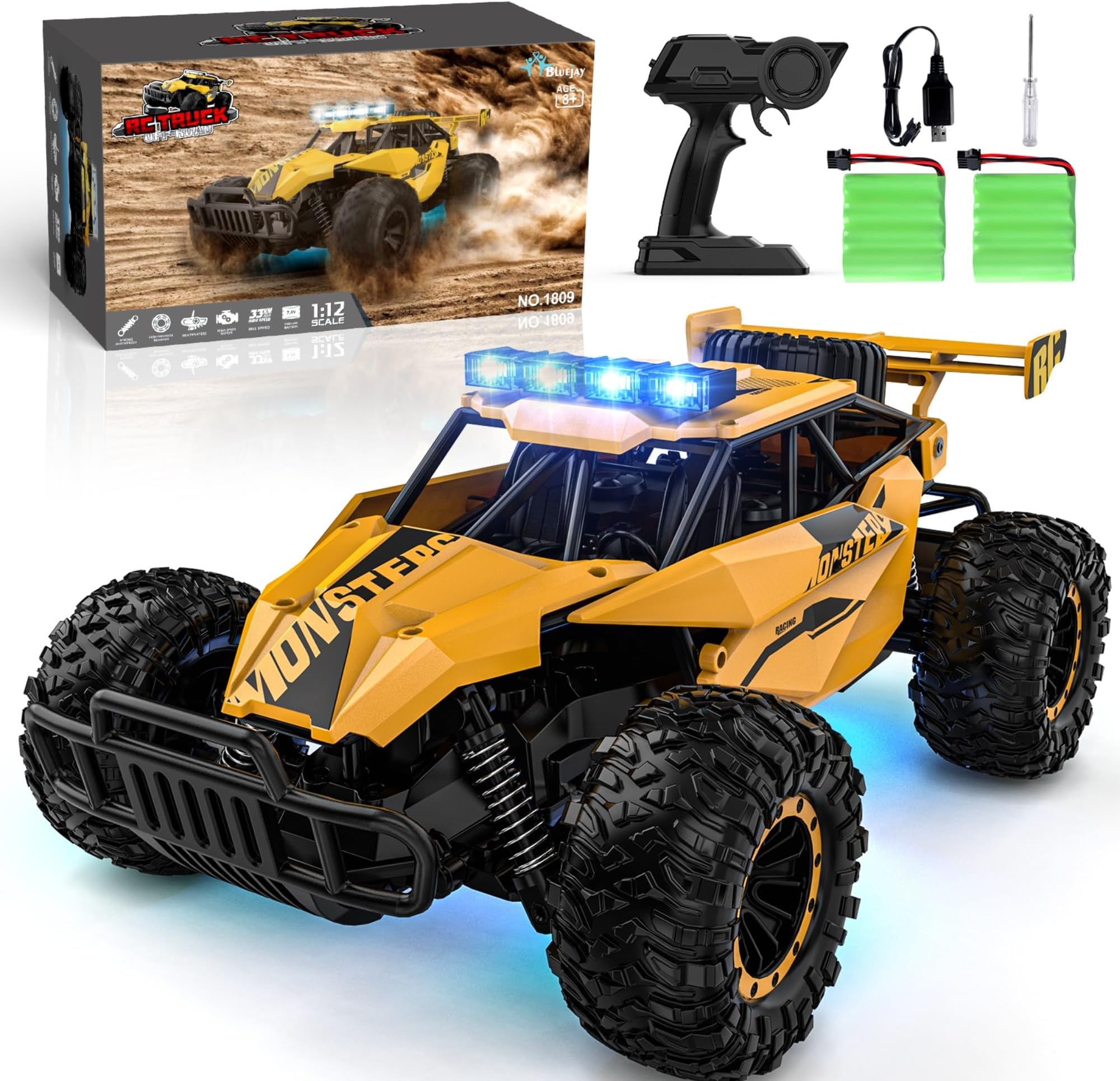 Bluejay Remote Control Car, RC Car, Double-Sided 360 Rotating Flip 4WD 2.4GHz Stunt Car with Headlights, Rechargeable Batteries, Electric Racing Toy Car for Boys/Girls, Birthday/Xmas - Orange