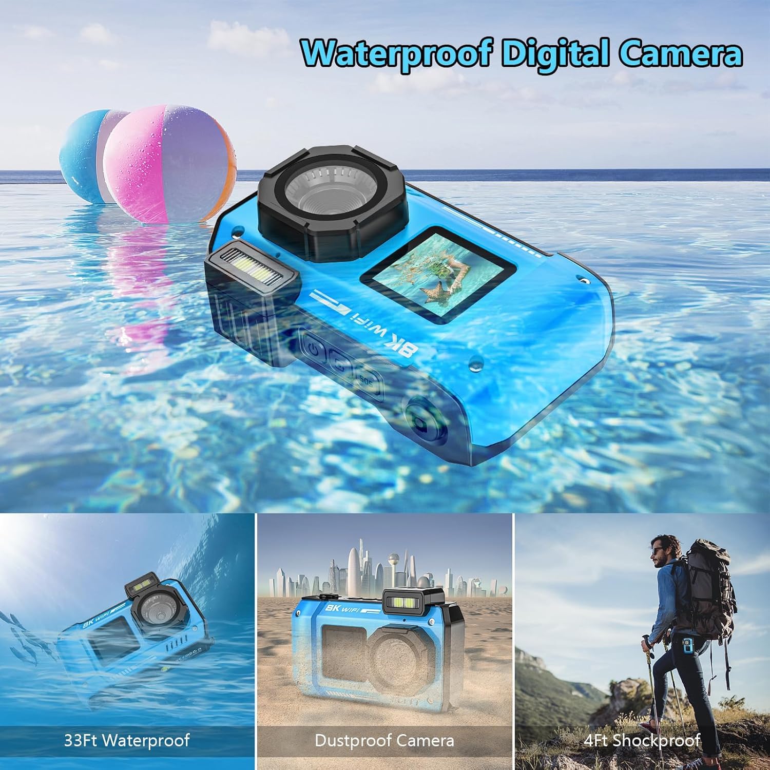 Amazon.com : SPUNALP UHD 8K Underwater Camera, 70MP 33FT WiFi