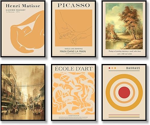 Juego de 6 impresiones artísticas retro para pared, arte vintage, ilustración abstracta famosa, decoración de pared positiva, exposición estética de