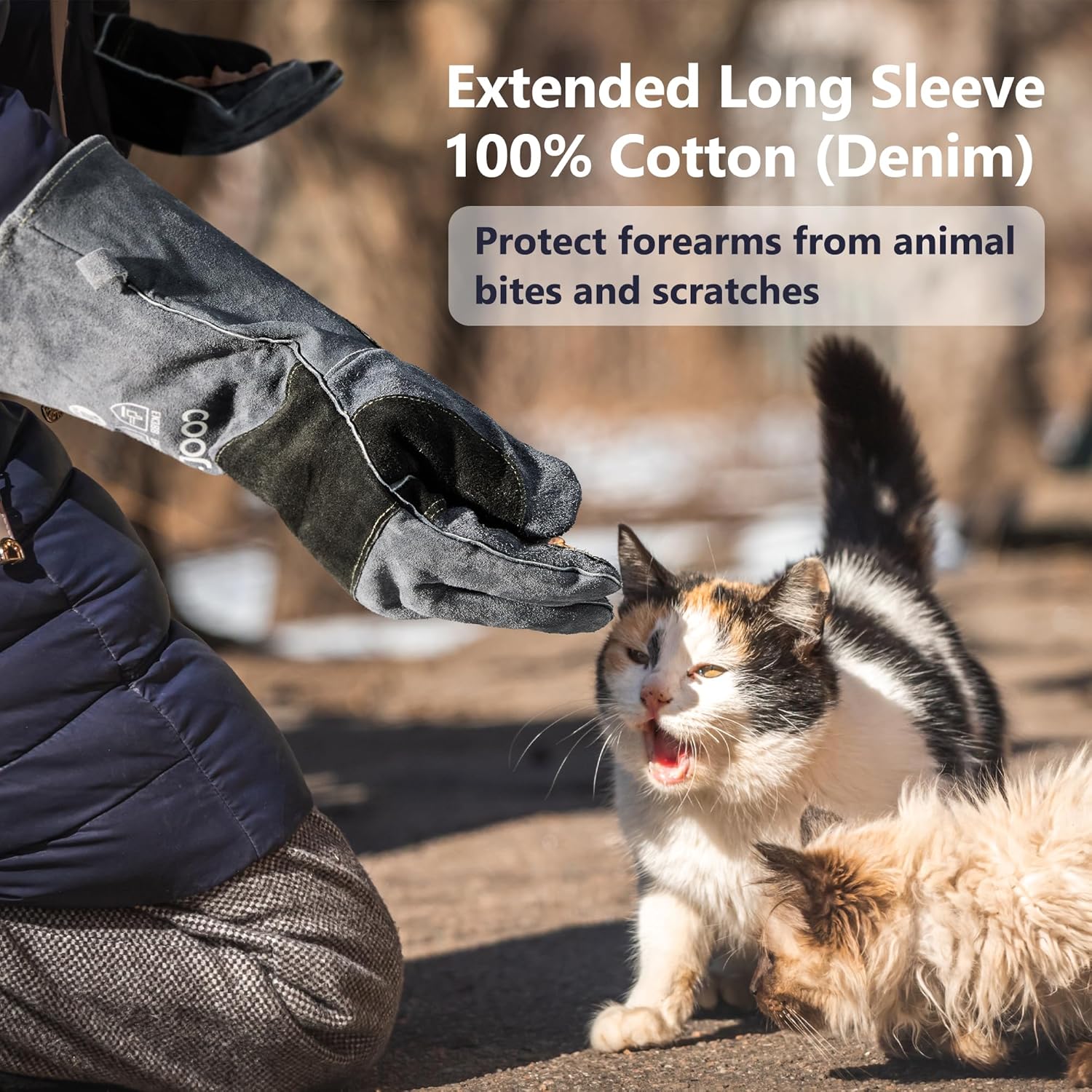 COOLJOB Bite Proof Animal Handling Gloves, Cowhide Leather with Kevlar Stitching for Cat Grooming, Dog Training, 16/22”