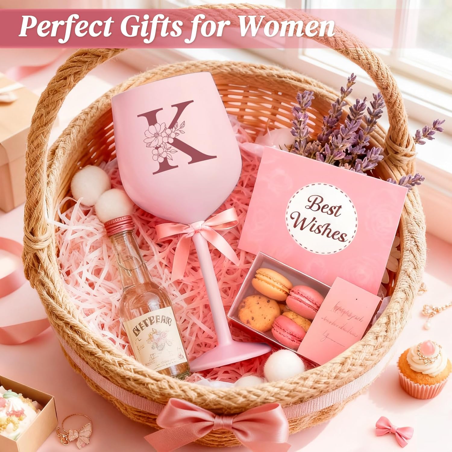 Lifecapido Personalized Gifts for Women, K Initial Gift Stainless Steel Custom Wine Glasses with Wine Bag and Card, Initial Birthday Christmas Monogrammed Gifts for Women - Image 4