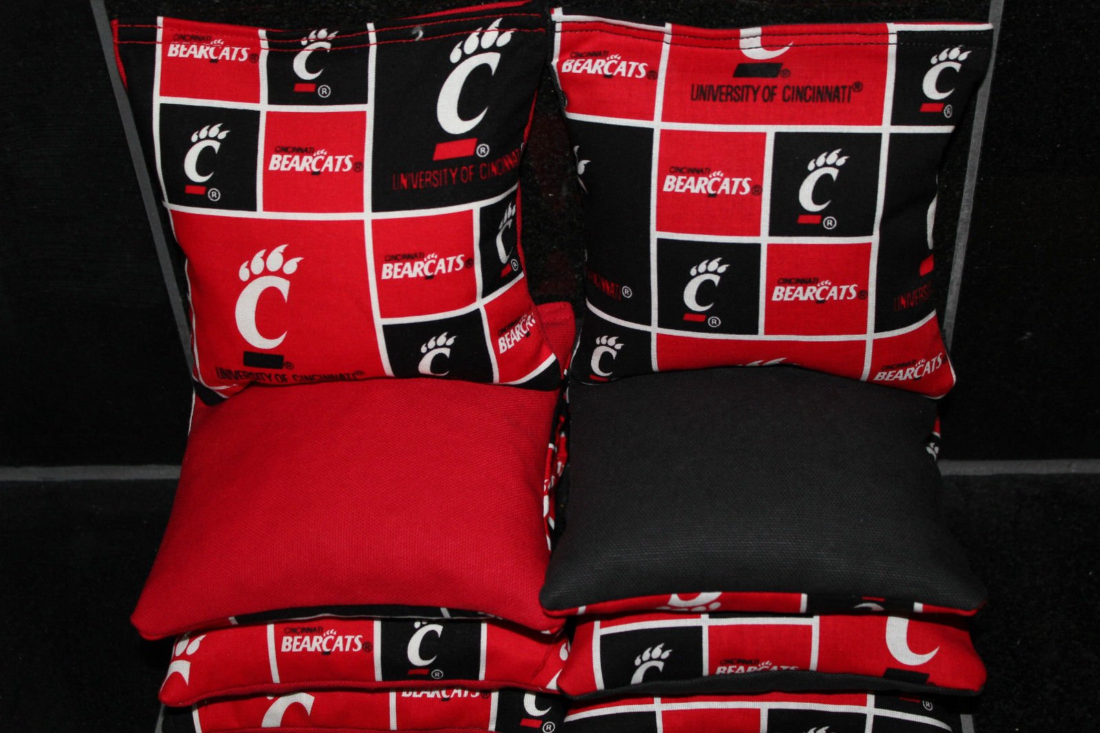 BackYardGamesUSA Cornhole Bean Bags Made w Cincinnati Bearcats Fabric 8 ACA Reg Bags