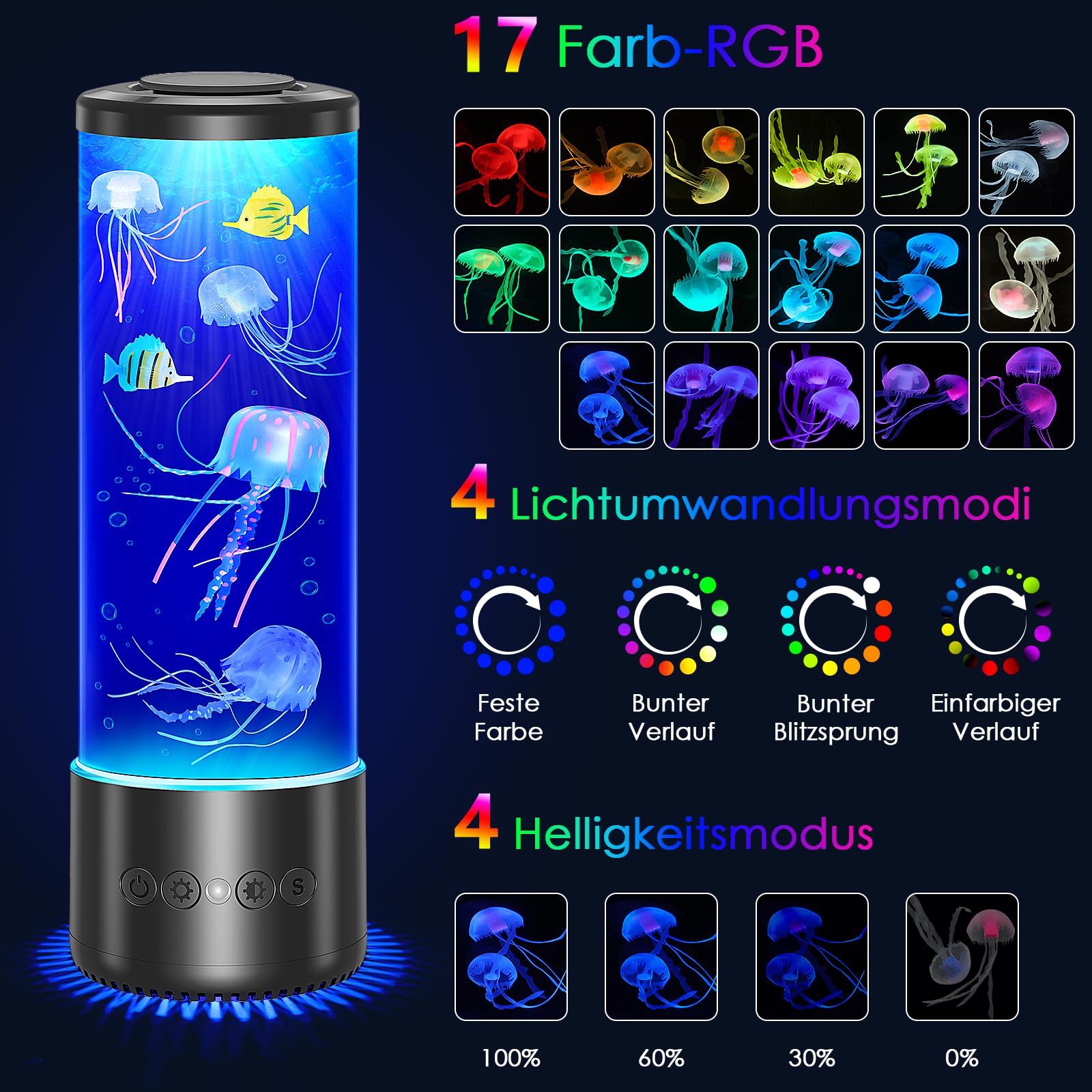 Radikor Quallen lampe mit 17 Farben und Fernbedienung, Jellyfish Lamp mit 4 Lichtmodi, LED Quallen Aquarium Lampe für Kinder Erwachsene, Quallen Lavalampe Stimmungslicht für Entspannung Wohndekoration