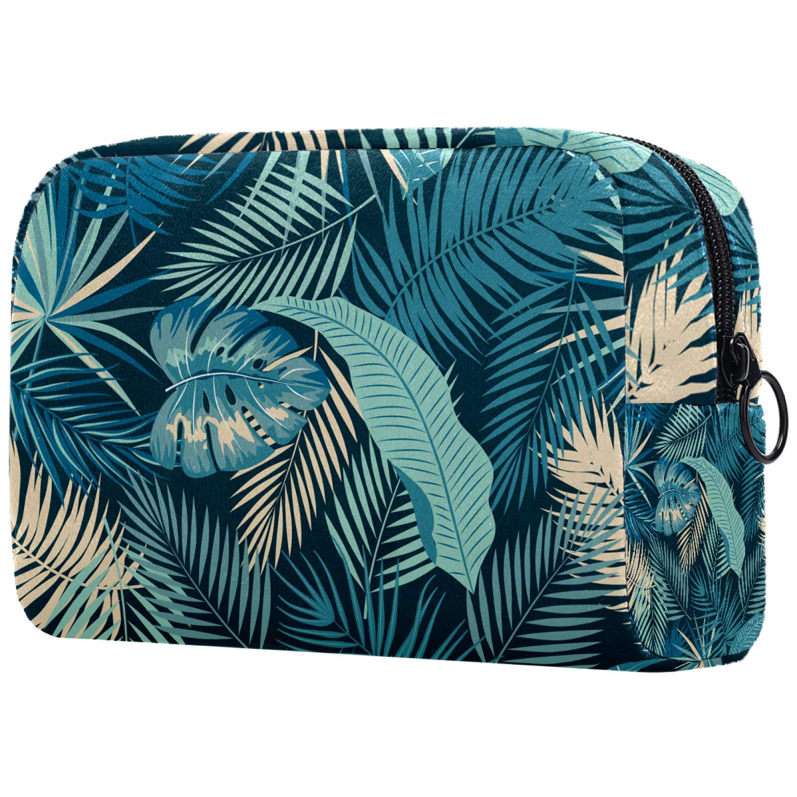 Toiletry Bag with Zippered,Large Capacity Reusable Makeup Pouch Cosmetic Travel Bag with Tropical Plant Leaves Pattern for Teen Girls Women