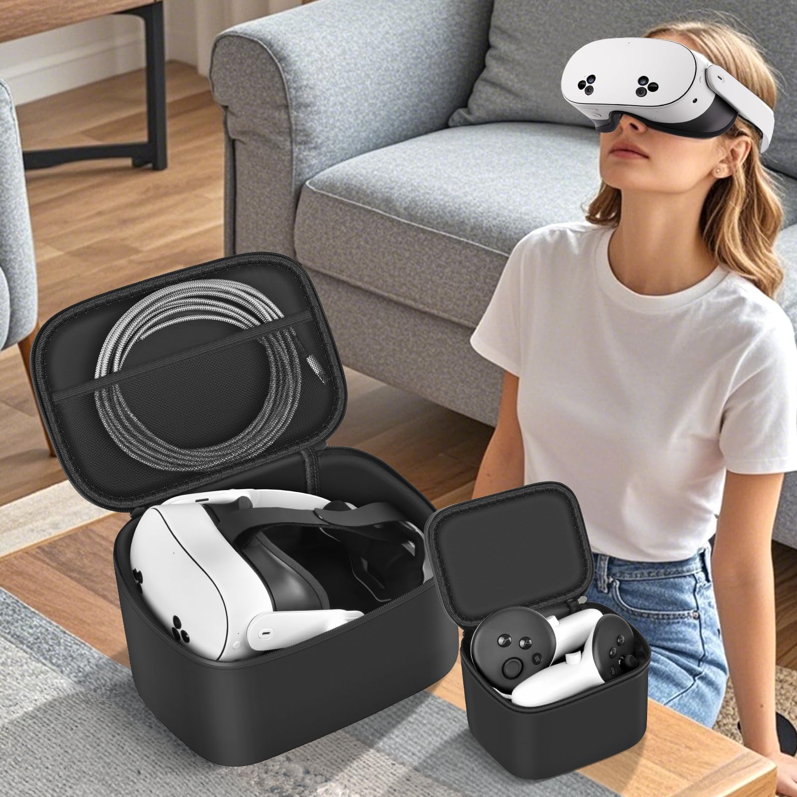 Custodie compatibili con cuffie Meta Quest 3 2/Quest 3S VR, cuffie per realtà virtuale, supporti da viaggio per trasporto Elite, per controller Touch Pro, cavo di collegamento, accessori per batterie