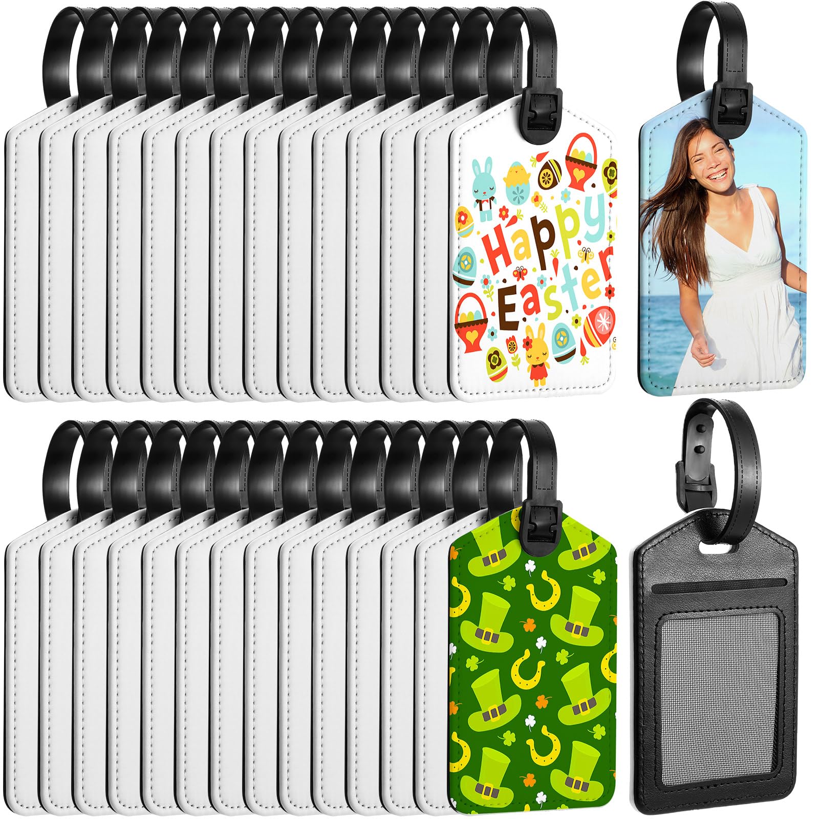 30 Stück Sublimations-Gepäckanhänger, weiße Wärmeübertragung, PU-Leder, Namensschild, blanko, Kofferanhänger, Reise, Visitenkartenhalter für DIY, Reisen, Koffer, Geschenkhandwerk, rechteckig