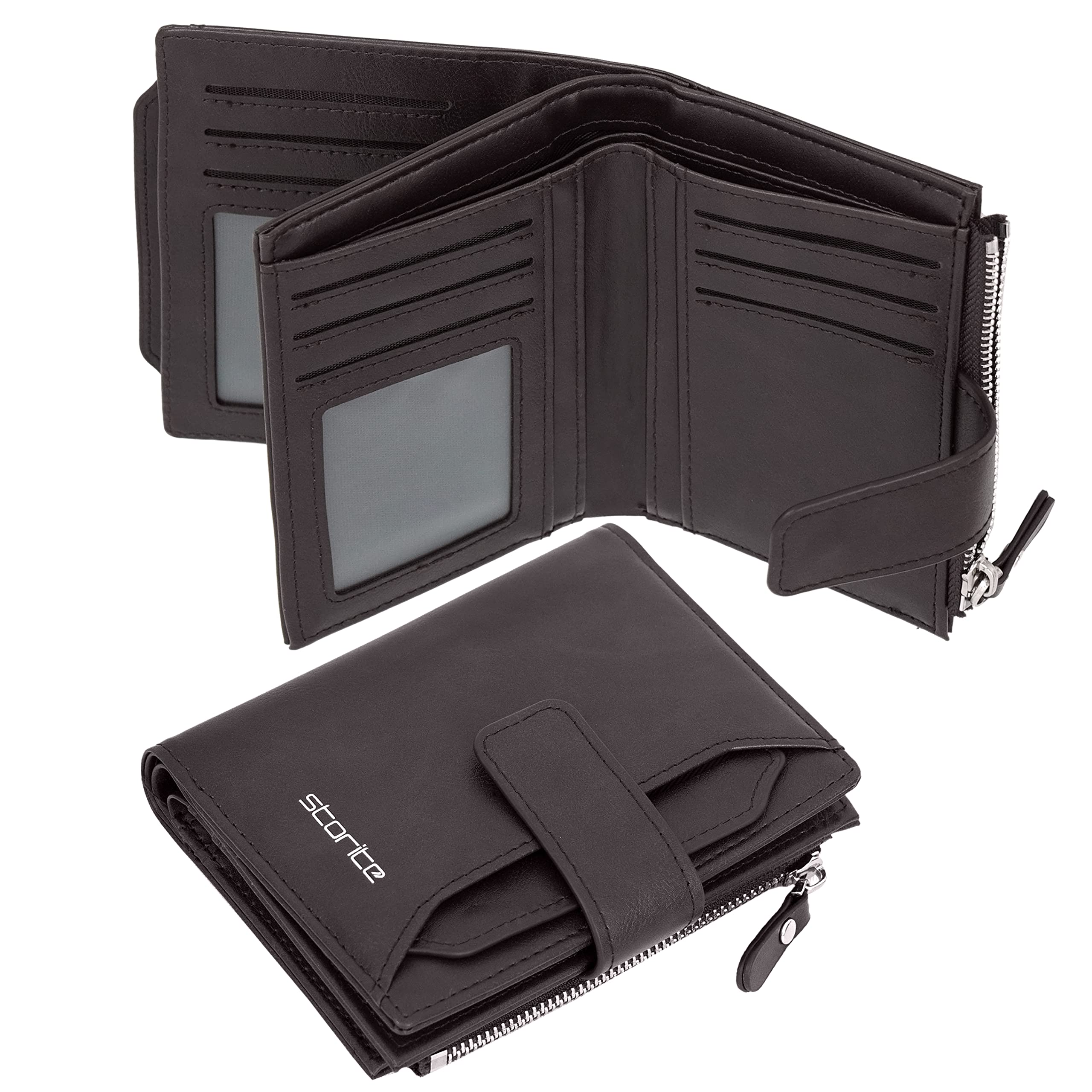 StoriteRFID 10 Slot Money Bifold Wallet PU Leather Credit Card Holder Zipper Coin Purse for Men (Large & Bulky,10 X 2.5 X 12.5 cm, Coffee Brown)