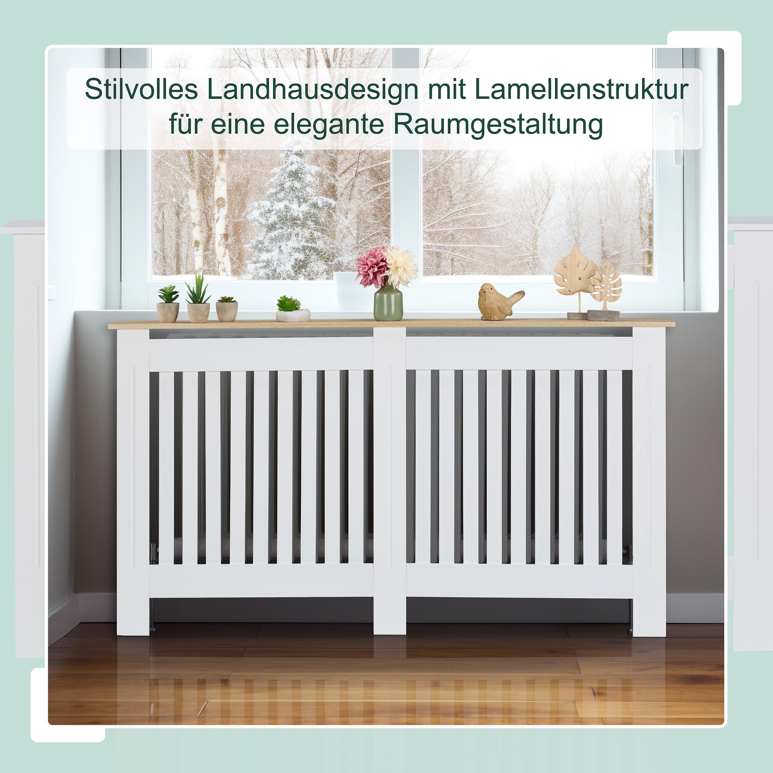 Relaxdays Heizkörperverkleidung, Lamellen, HBT 83x152x19 cm, für alte Heizkörper, Heizungsabdeckung mit Regal, MDF, weiß