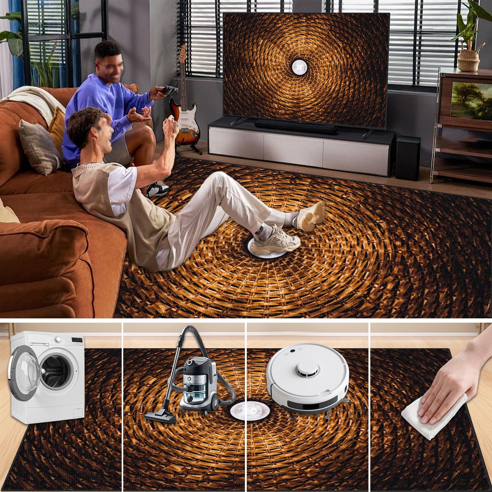 Tappeto da Gaming 3D Antiscivolo, Tappeto da Gioco per Camera da Letto dei Ragazzi Lavabile Grande 140 x 160 cm Tappeti Decorazione per Stanza dei Giochi Soggiorno Passatoia Corridoio Ragazzo Bambini