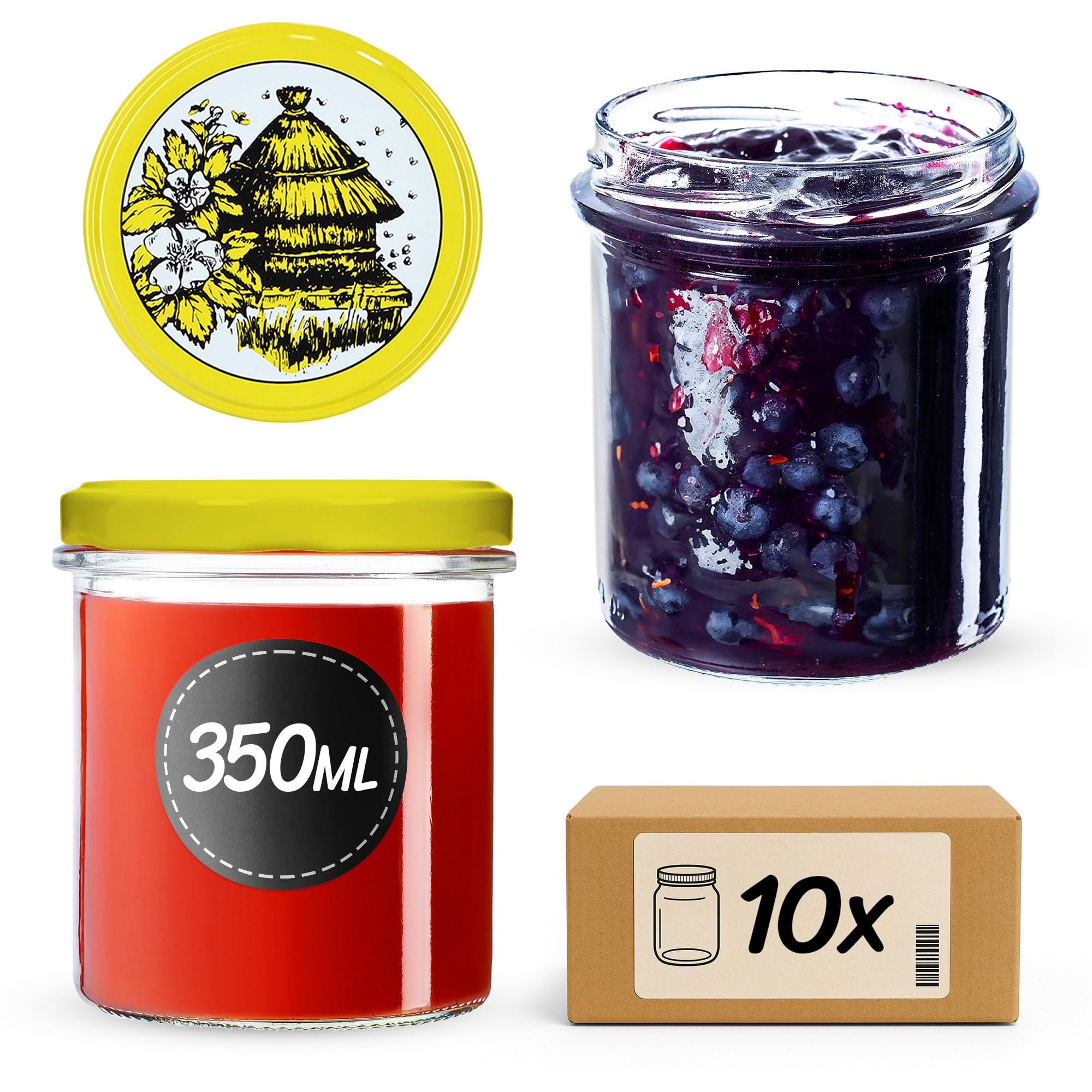 KADAX 10er Set Marmeladengläser 350ml TO82, Einmachgläser Vorratsgläser Mason Jar mit Schraubdeckel, Luftdichte Schraubgläser, Honig & Konfitüre