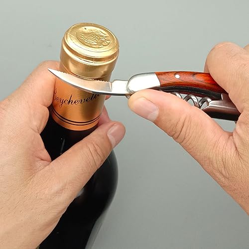 Miniatura 3 de Exquiste Sacacorchos para camareros, abrevinos profesional con mango de palisandro de primera calidad, abrebotellas con doble bisagra con cortador