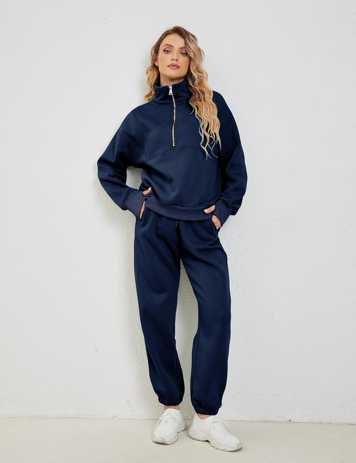 Himosyber Women Sweatsuits Half Zip Fleece Sweatshirt and Pant 2 Piece Joggers Set Tracksuit