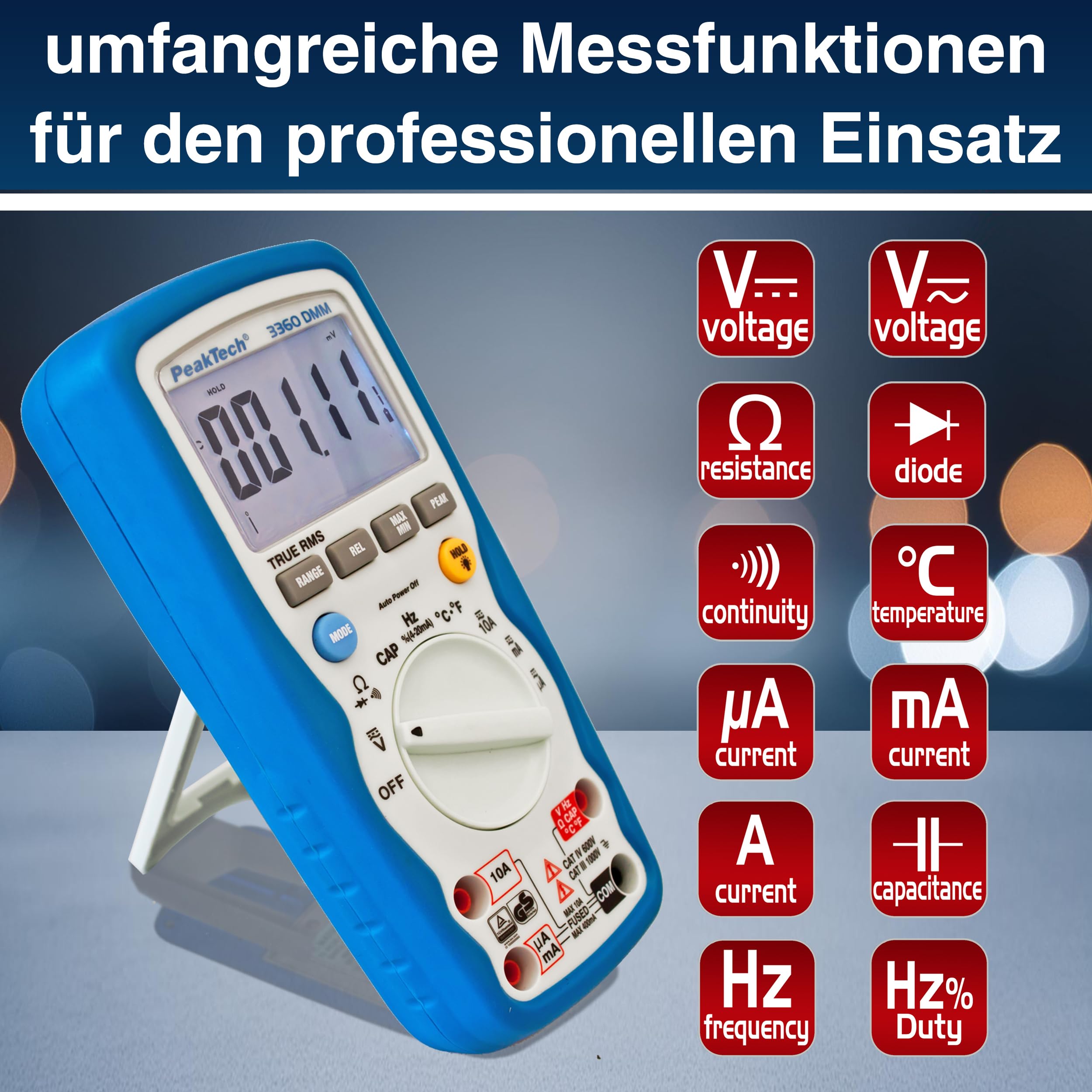 PeakTech P 3360 - True RMS Multimeter Digital - (IP67) Wasserdichter Spannungsprüfer & Strommessgerät - 40000 Counts - Extrem Robustes Gehäuse mit TÜV/GS - Messgerät, Durchgangsprüfer - CAT III 1000 V