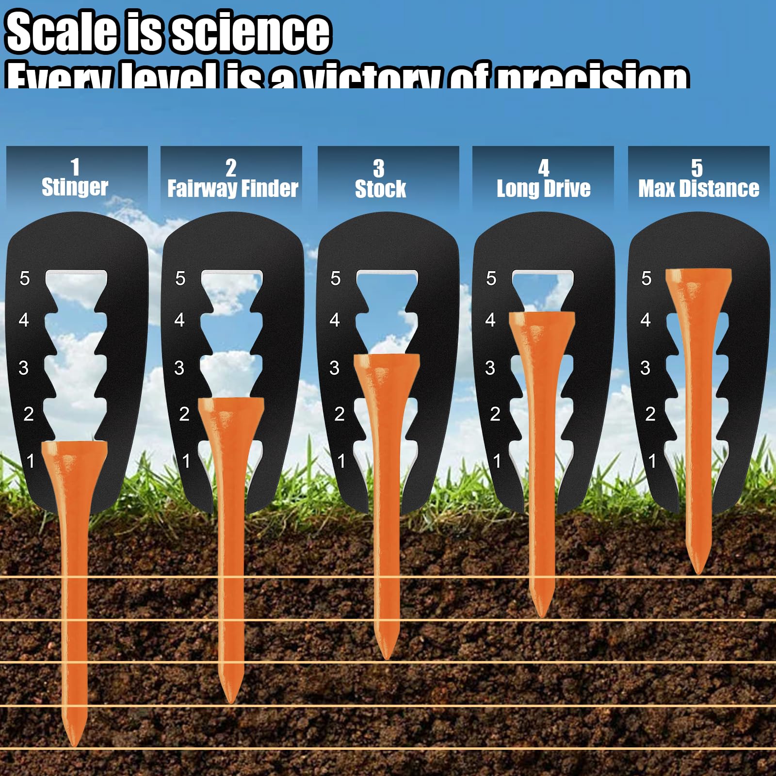FOWSRHRG 2pcs Golf Tee Height Tool Adjustable T Height Setup - Outdoor Golf Training Aid Precision Tee Height Setter for Consistent and Precise Shots
