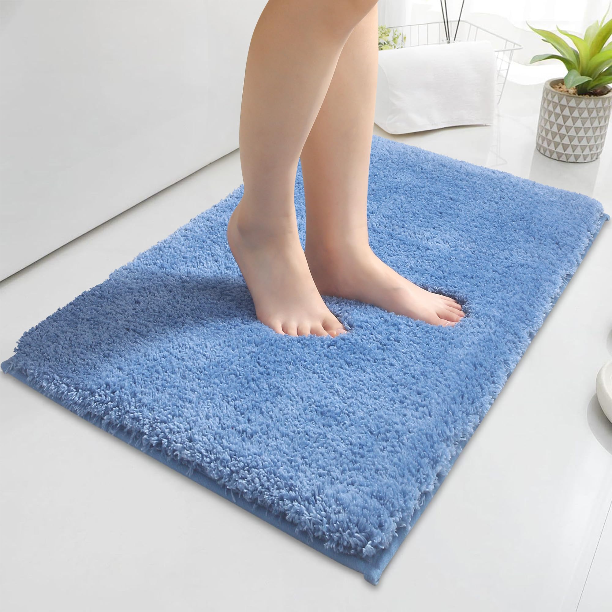 Baahrnom 50x80cm Weiche Badeteppiche, TPR Backing rutschfeste Badezimmermatte, Maschinenwaschbare Badematte Shaggy Optik, Mikrofaser Wasserabsorbierende Badematte Duschmatte