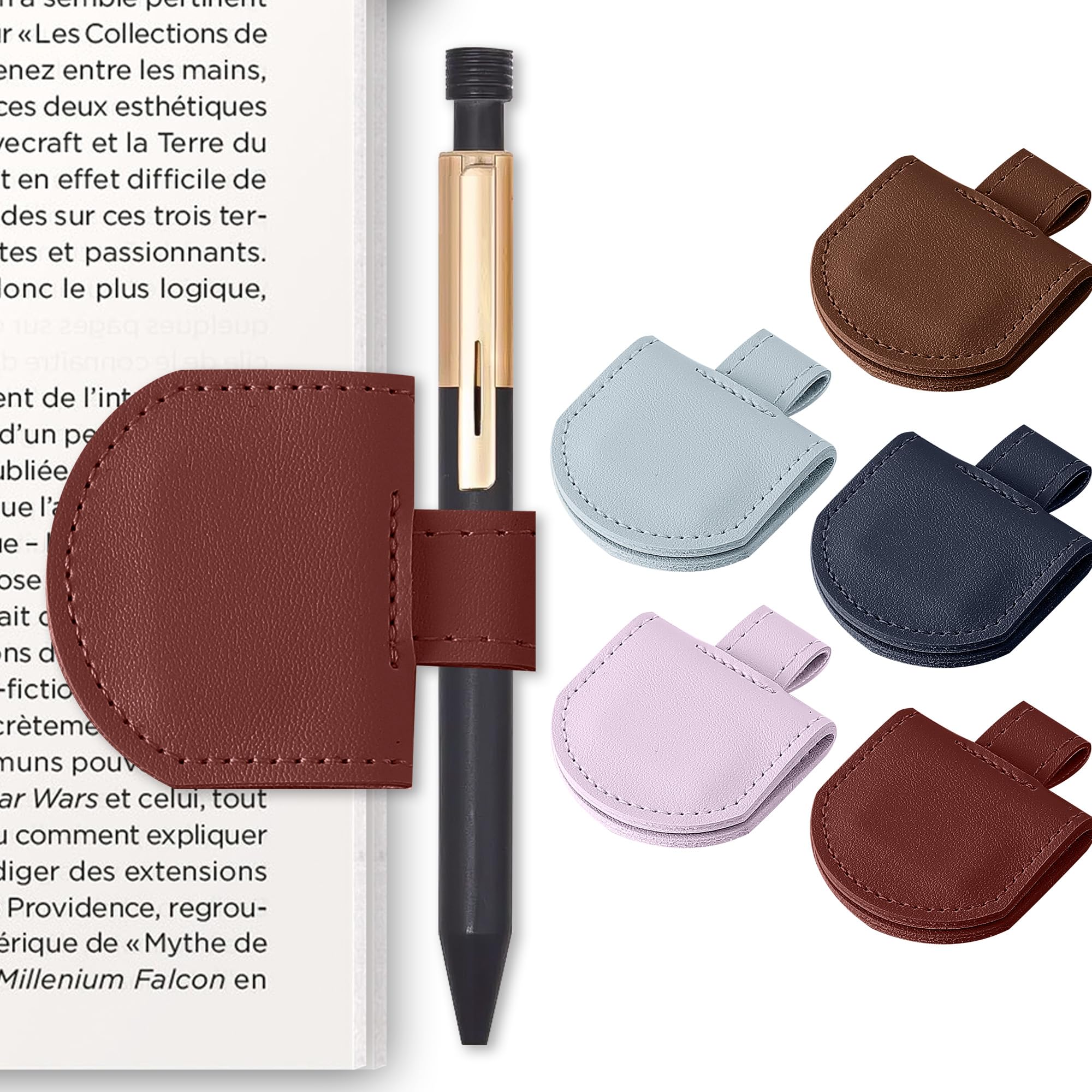 Litvana Magnetic Pen Holder for Notebook, 3 Pcs Leather Pencil Loop Holder for Notebooks Journals Calendars, Slim Size, Mix Color 5 Pcs