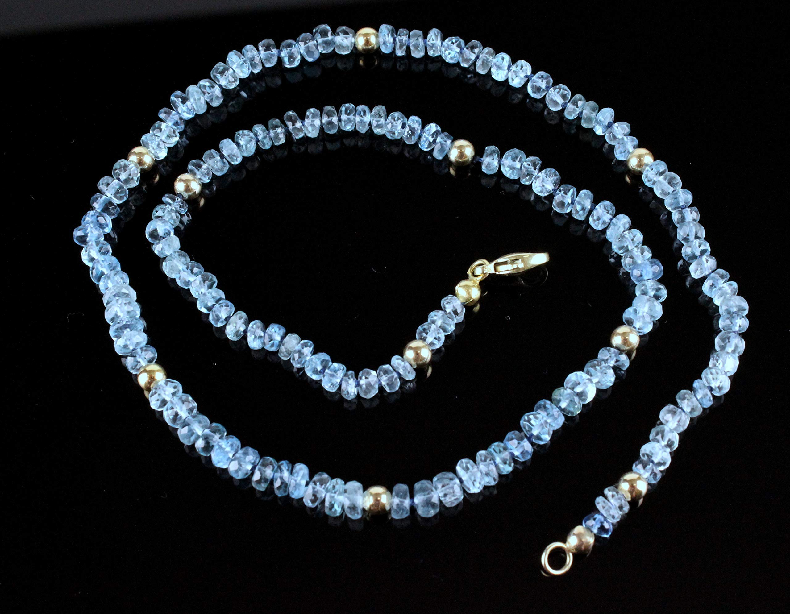 Edle Aquamarin Kette facettierte Geknotet hellblau 585 Gold 44,5 cm Lang 52 Karat