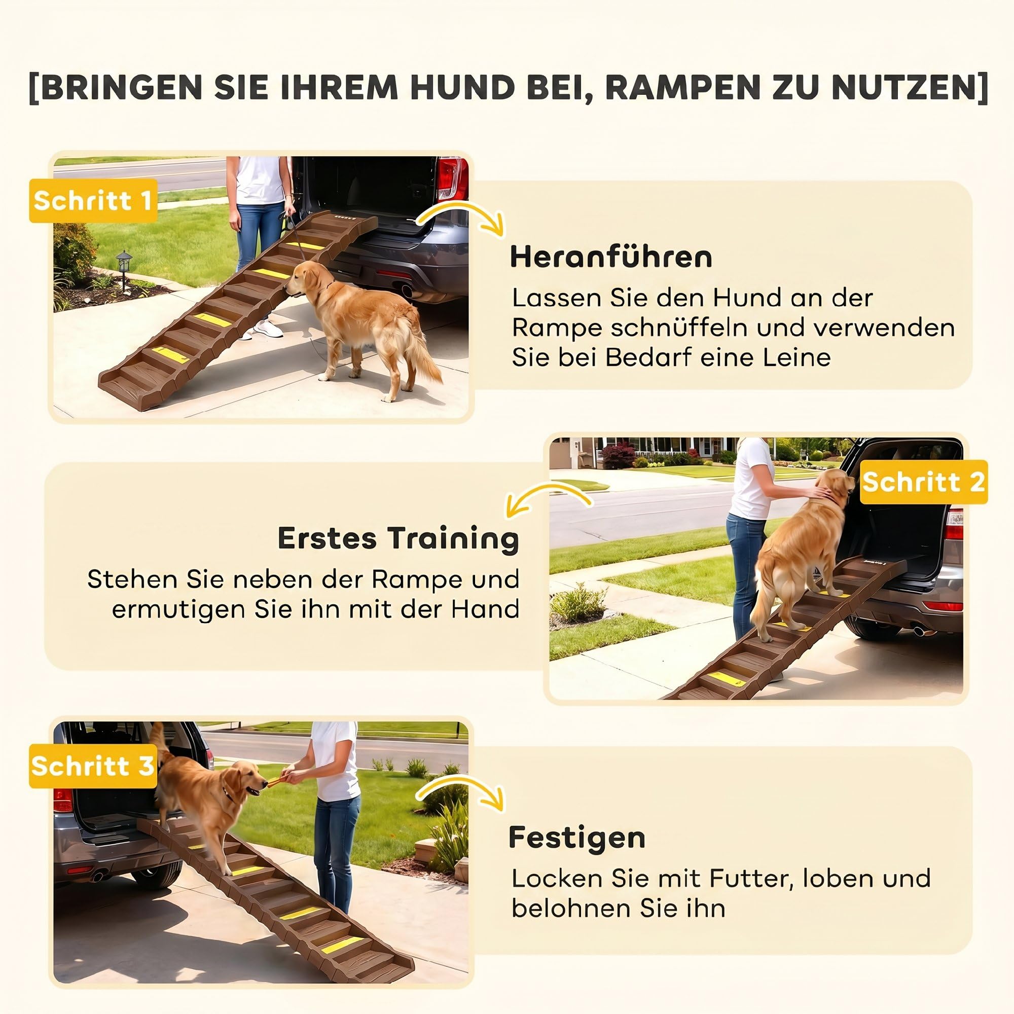 PawHut Rampe Pliable Chien Voiture Support lit Haut 25 kg Marron | Escaliers pour chien portables 10 marches avec bandes antidérapantes et coussinets, légers pour SUV/camion