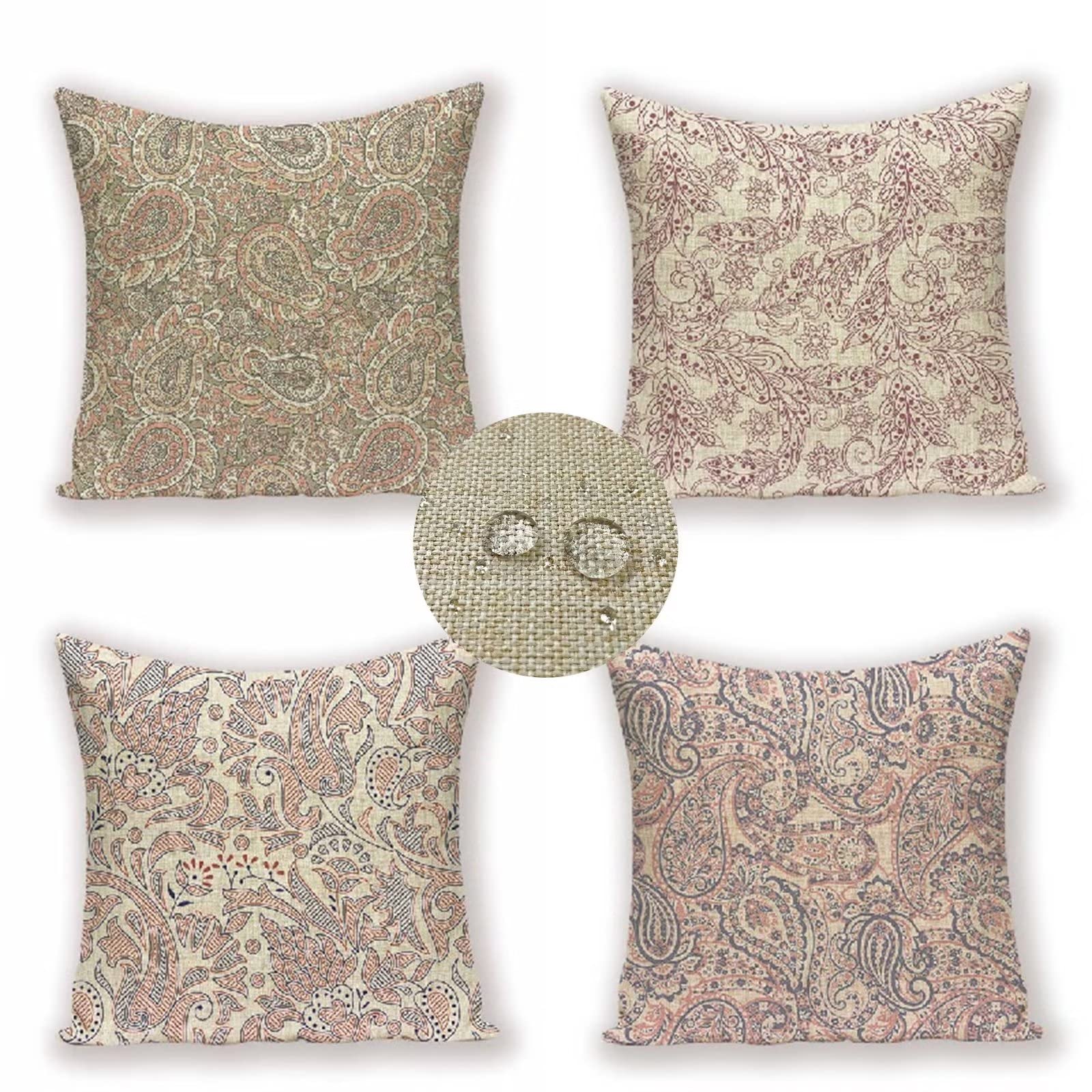 Federe Cuscini Divano 55x55 Set di 4 Cuscini per Divano impermeabile Lino Esterno Cuscini Decorativi Bohemien Motivo Cuscini Divano, Soggiorno Letto Estate giardino Copricuscino (Rosa chiaro) JW-2983