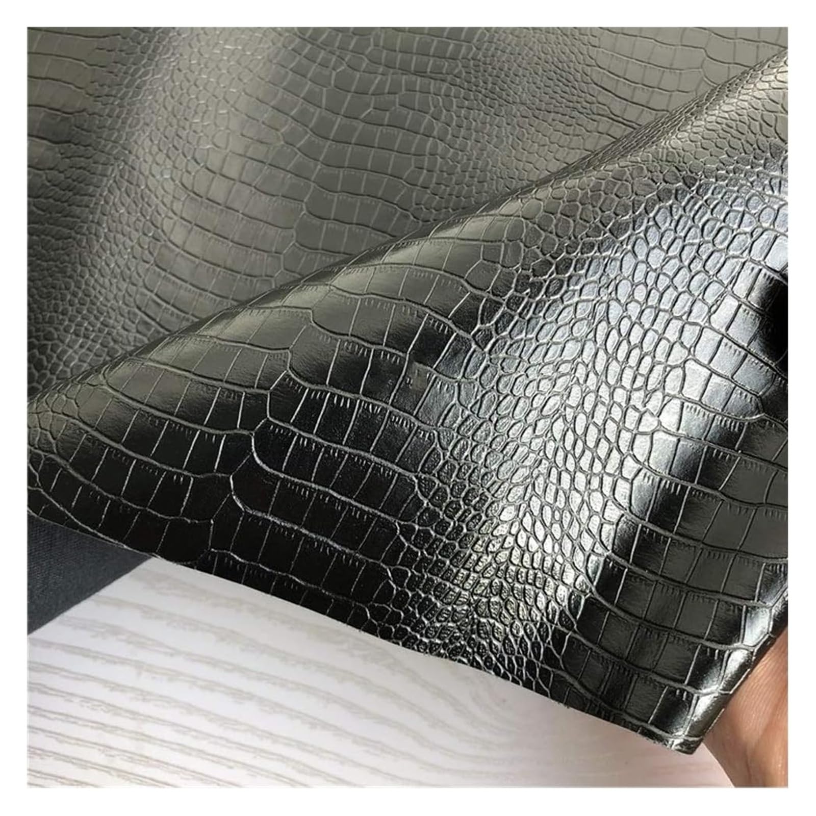 Waterproof Faux Leather Fabric， Faux Leather Fabric Black 0.7mm Crocodile Texture Waterproof 140x50cm