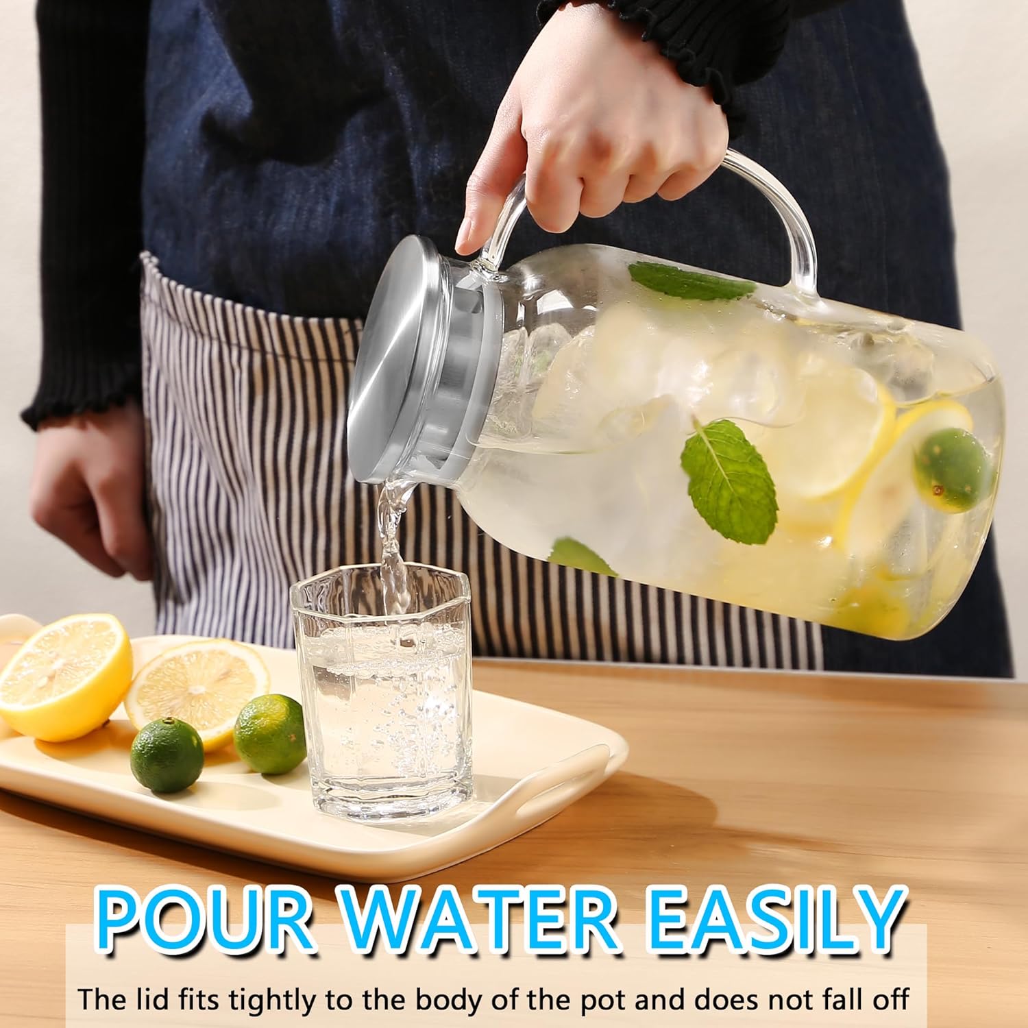 2Pack 68 oz Glass Pitcher With Lid. Glass Carafe for Hot/Cold Water. 0.5 Gallon Pitcher for Fridge. Water Jugs for Cold Brew Coffee, Iced Tea, Milk, Sun Tea Jar - Image 2