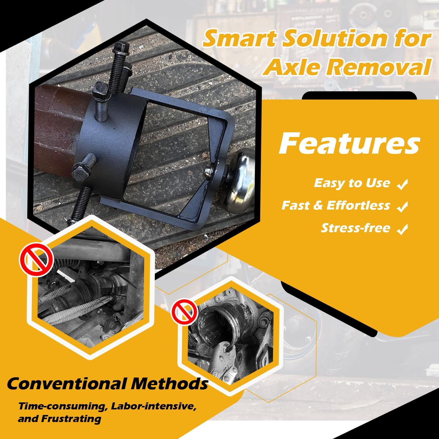 Heavy-Duty ATV/UTV CV Axle Removal Tool, 95mm OD CV Axle Puller Tool with Powder-Coated Surface, Axle Puller with Reinforced Gussets for ATVs/UTVs, Fits 5/8"-18 Slide Hammers (Not Included)