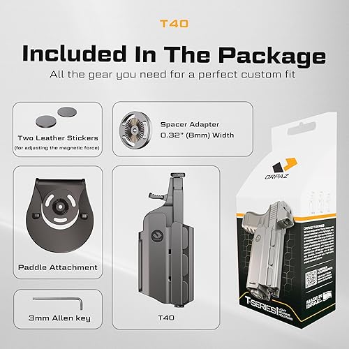 Miniatura 9 de Orpaz T40 Funda Springfield XD de soporte ligero, funda táctica OWB de seguridad Nivel 2 y 3 Compatible con Springfield XD, se ajusta a la mayoría