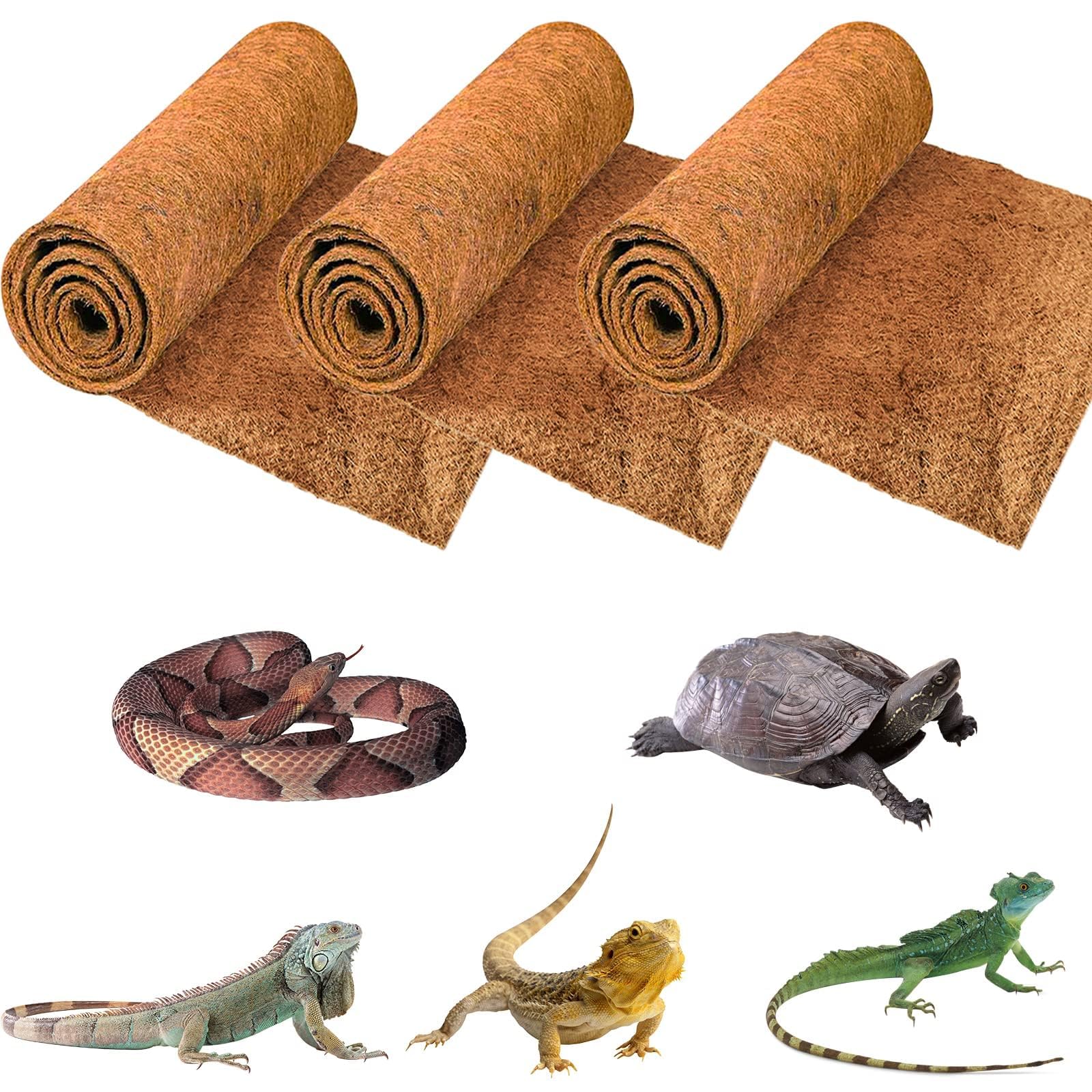 Khazna 3 Rolls Reptile Carpet - 16 x 32 inches Natural Coconut Fiber Pet Mat, Tortoise Carpet Mat Coco Fiber Substrate Liner Pet Terrarium Liner for Lizard Turtle Gecko Bearded Dragon