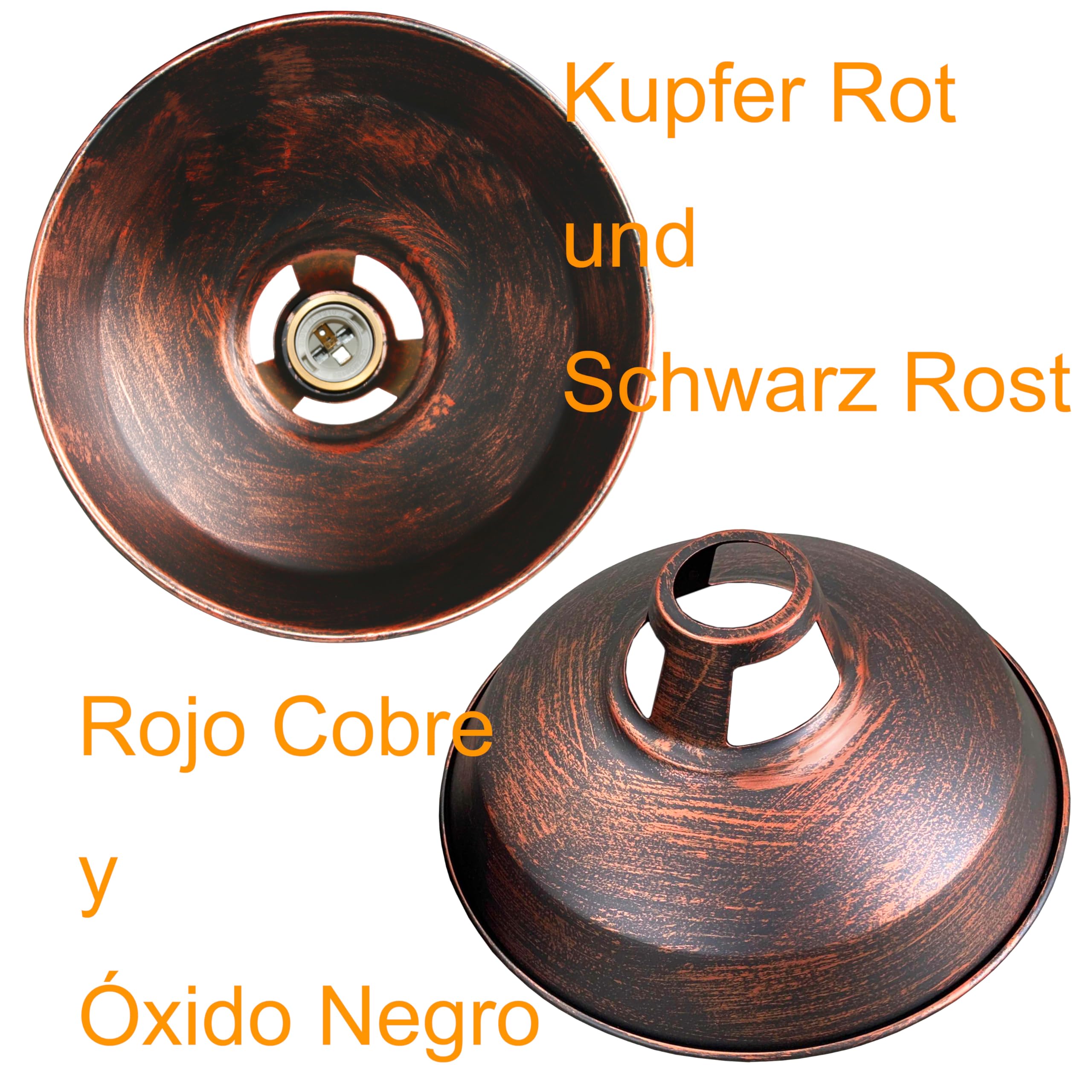 Retro Pendelleuchte, Ø27cm Hängelampe Vintage Industrial Style Metall Deckenleuchte E27 Fassung Hängeleuchte für Esszimmer Küche Restaurant (Rost Kupfer, 1 Stück)