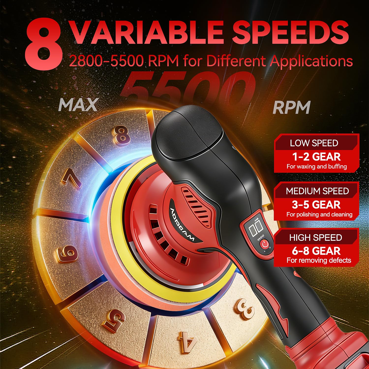 Pulidora inalámbrica para automóvil, pulidora de coche de 6 pulgadas con 2 baterías de litio de 21 V y 2000 mAh, 6 amortiguadores de velocidad variable con 24 accesorios para detalles/pulido/encerado