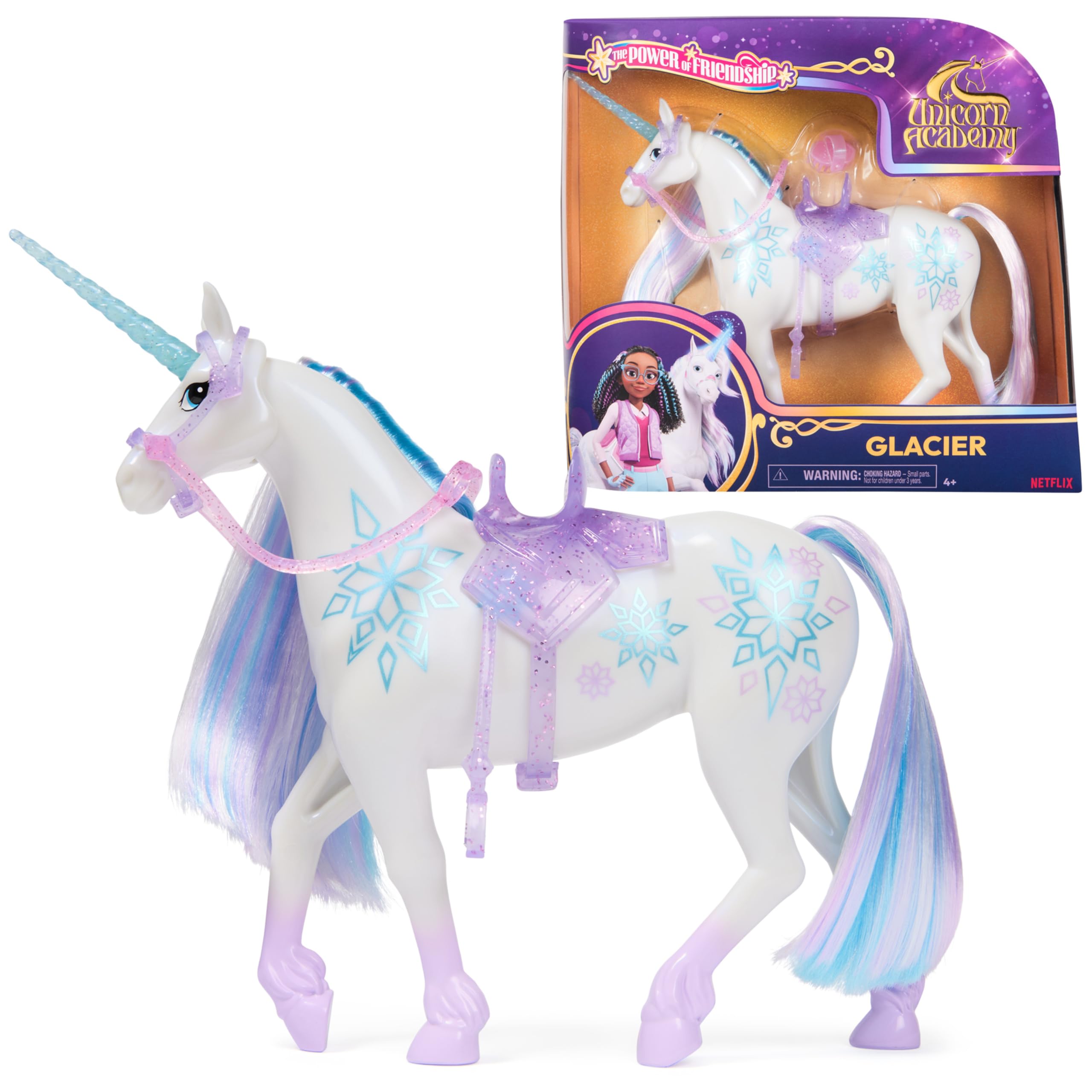 Unicorn Academy, Power of Friendship Glacier, Easter Gifts Idea, Dolls & Unicorn Toys for Girls, Includes Translucent Saddle & Bridle, 11”