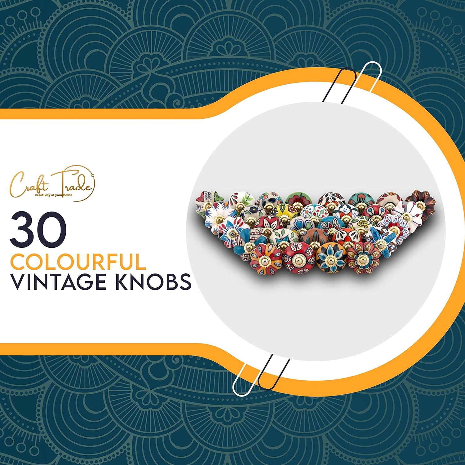 Craft Trade Ceramic Cabinet & Drawer Knobs – Decorative Kitchen Cabinet Hardware, Cupboard & Dresser Knobs – Handcrafted Furniture Pull Handles, Round Design (Colorful, Set of 30)